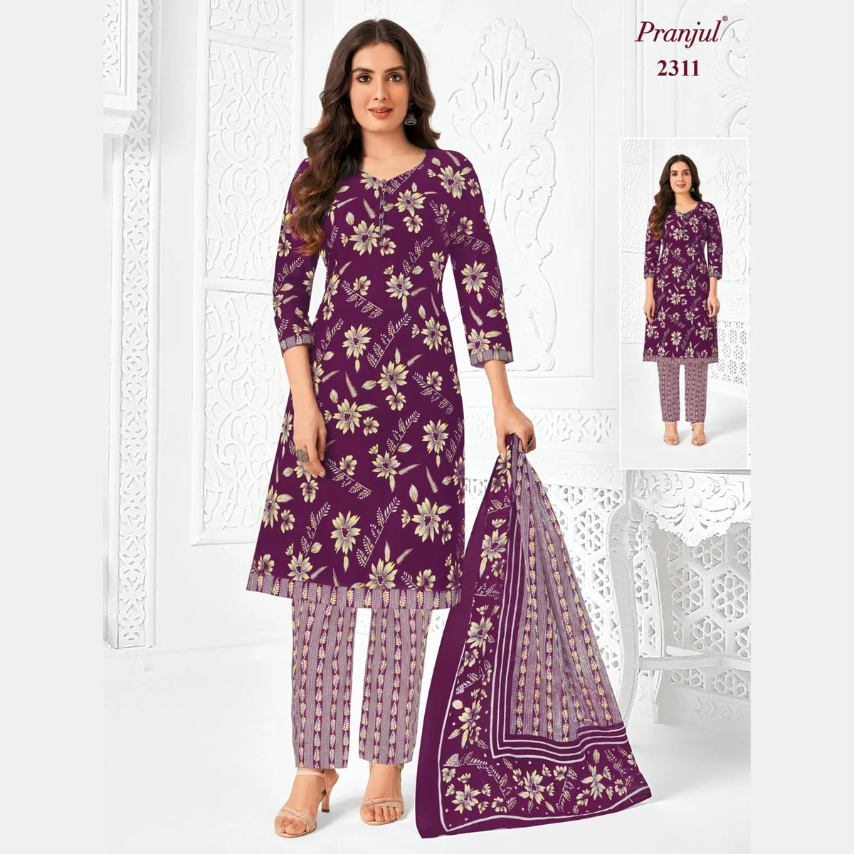 Pranjul Brand Pure Cotton Readymade Churidar - Straight Pant Model - P2311