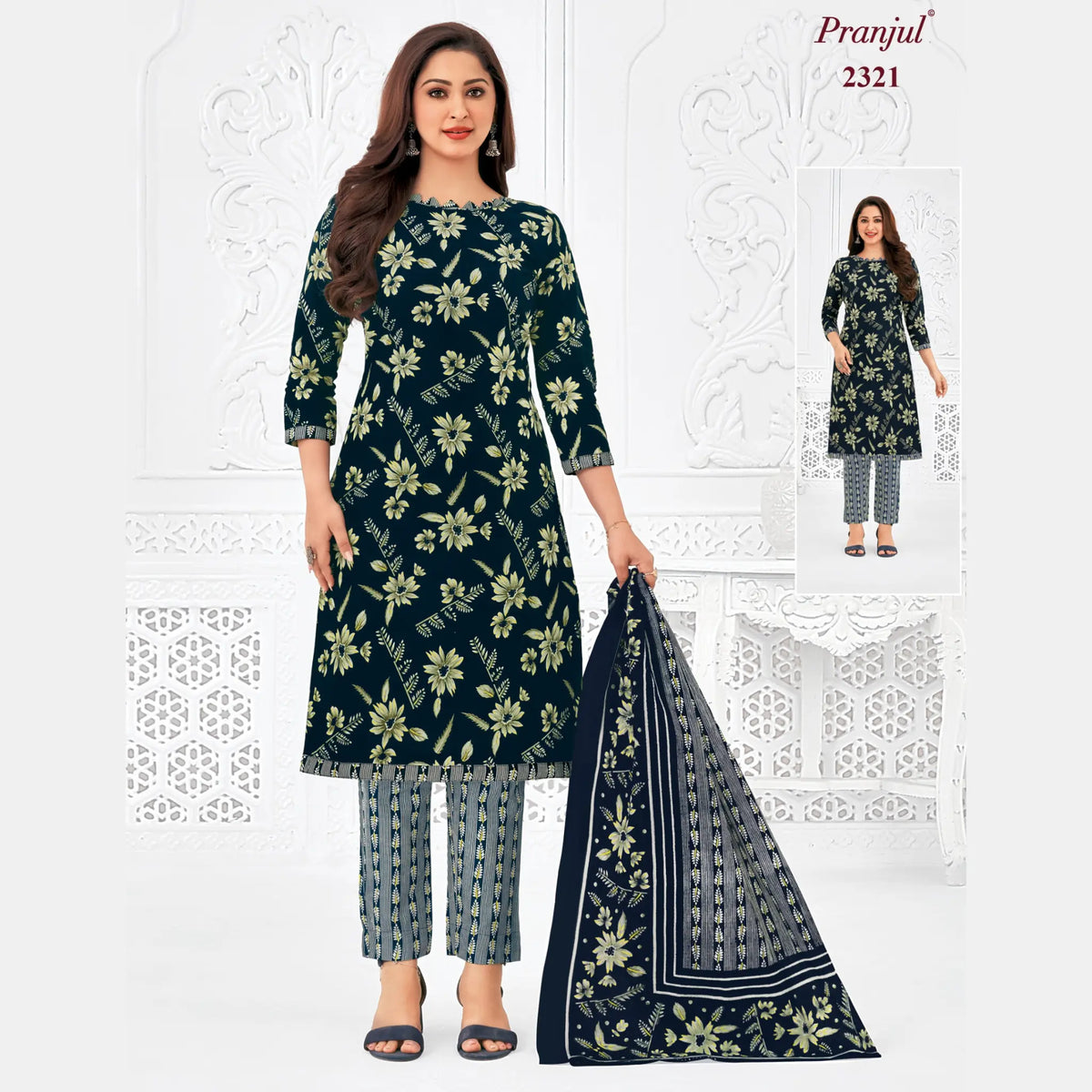 Pranjul Brand Pure Cotton Readymade Churidar - Straight Pant Model - P2321 Main image