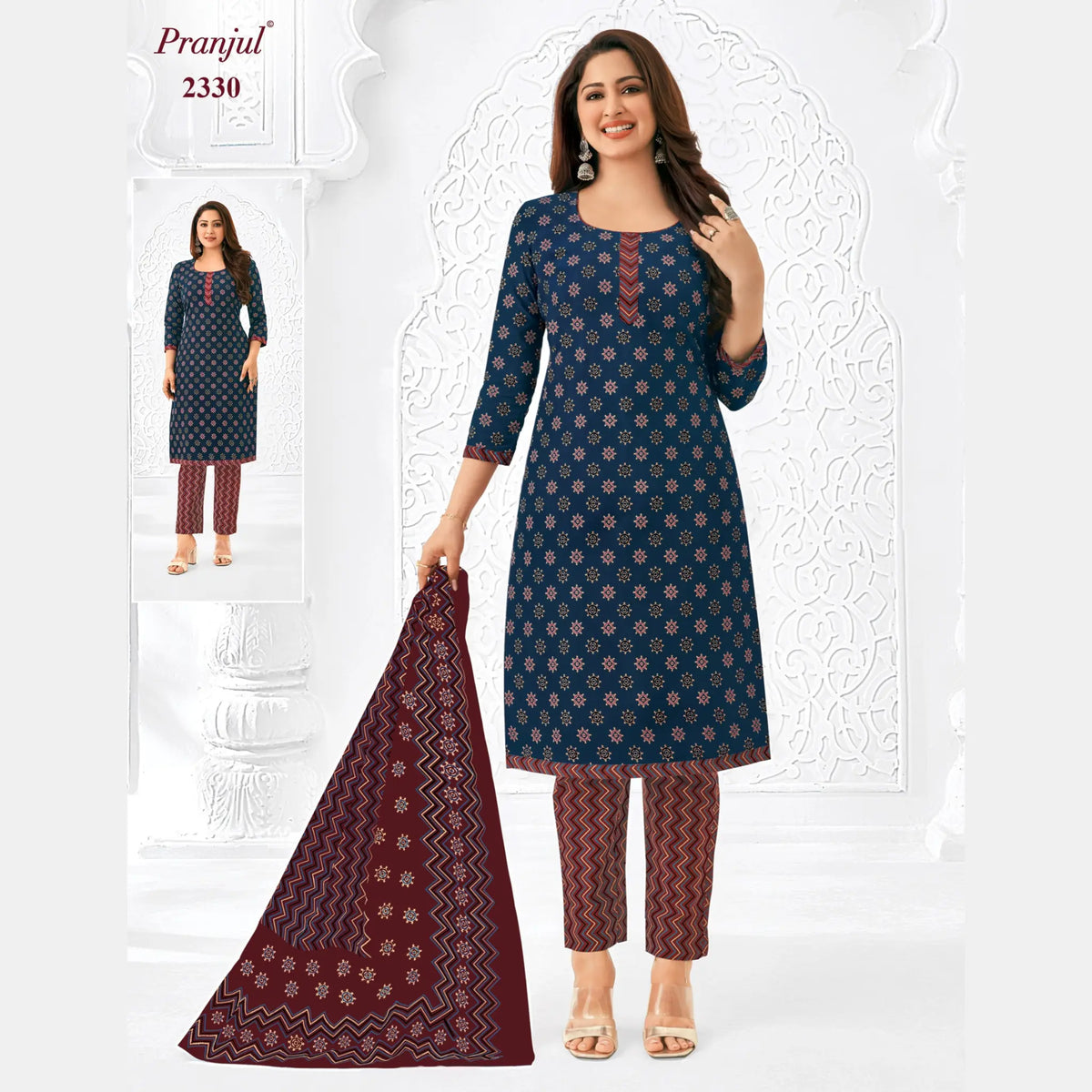 Pranjul Brand Pure Cotton Readymade Churidar - Straight Pant Model - P2330 Main image