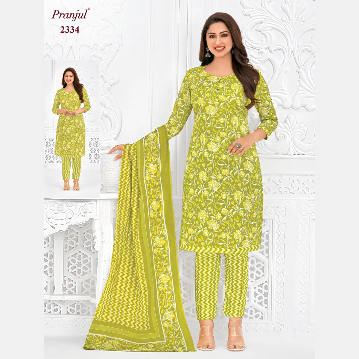 Pranjul Brand Pure Cotton Readymade Churidar - Straight Pant Model - P2334 Main image