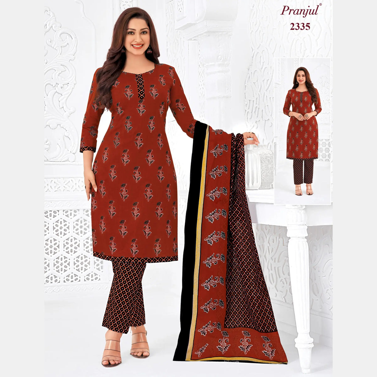 Pranjul Brand Pure Cotton Readymade Churidar - Straight Pant Model - P2335 Main image