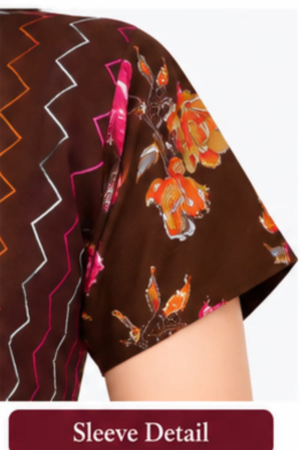 Sleeve Detail - Pranjul 2006 Cotton Nighty for Women | Chocolate Brown Floral | Bavis Clothing