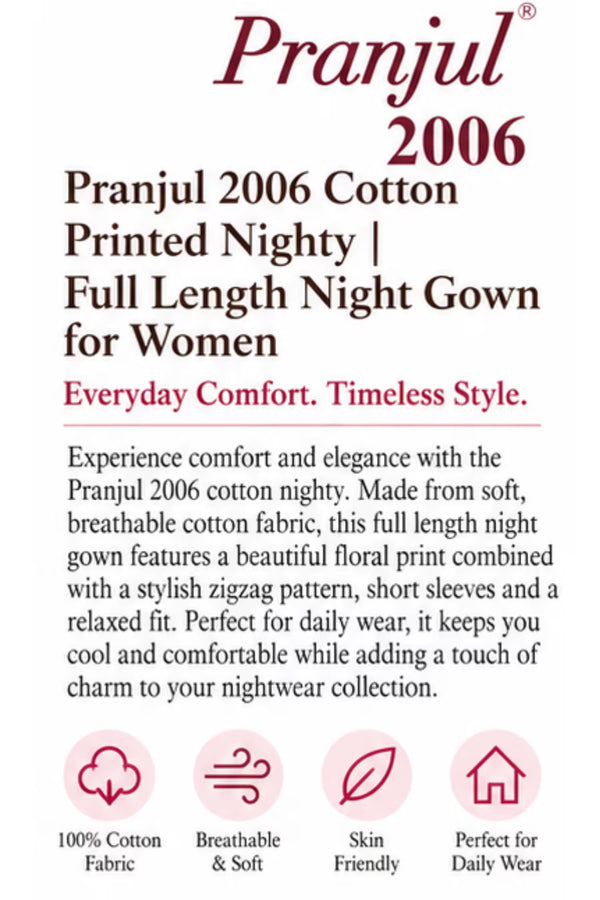 Product Detail - Pranjul 2006 Cotton Nighty for Women | Chocolate Brown Floral | Bavis Clothing