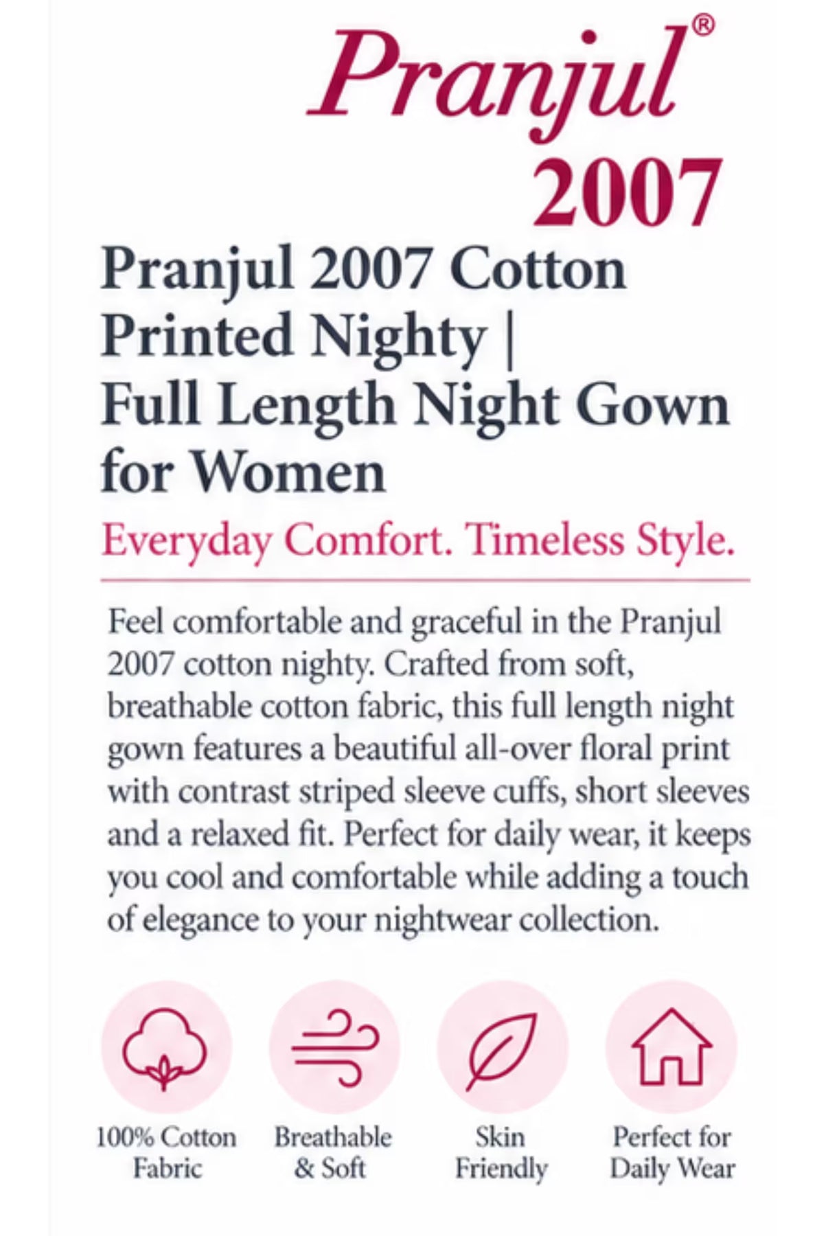 Product Detail - Pranjul 2007 Cotton Nighty for Women -Cream Floral | Bavis Clothing
