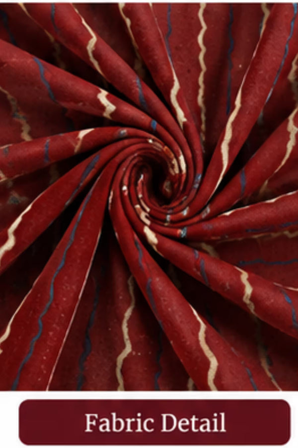 Fabric Detail - Pranjul 2012 Printed Cotton Nighty for Women – Maroon Geometric Full Length | Bavis Clothing