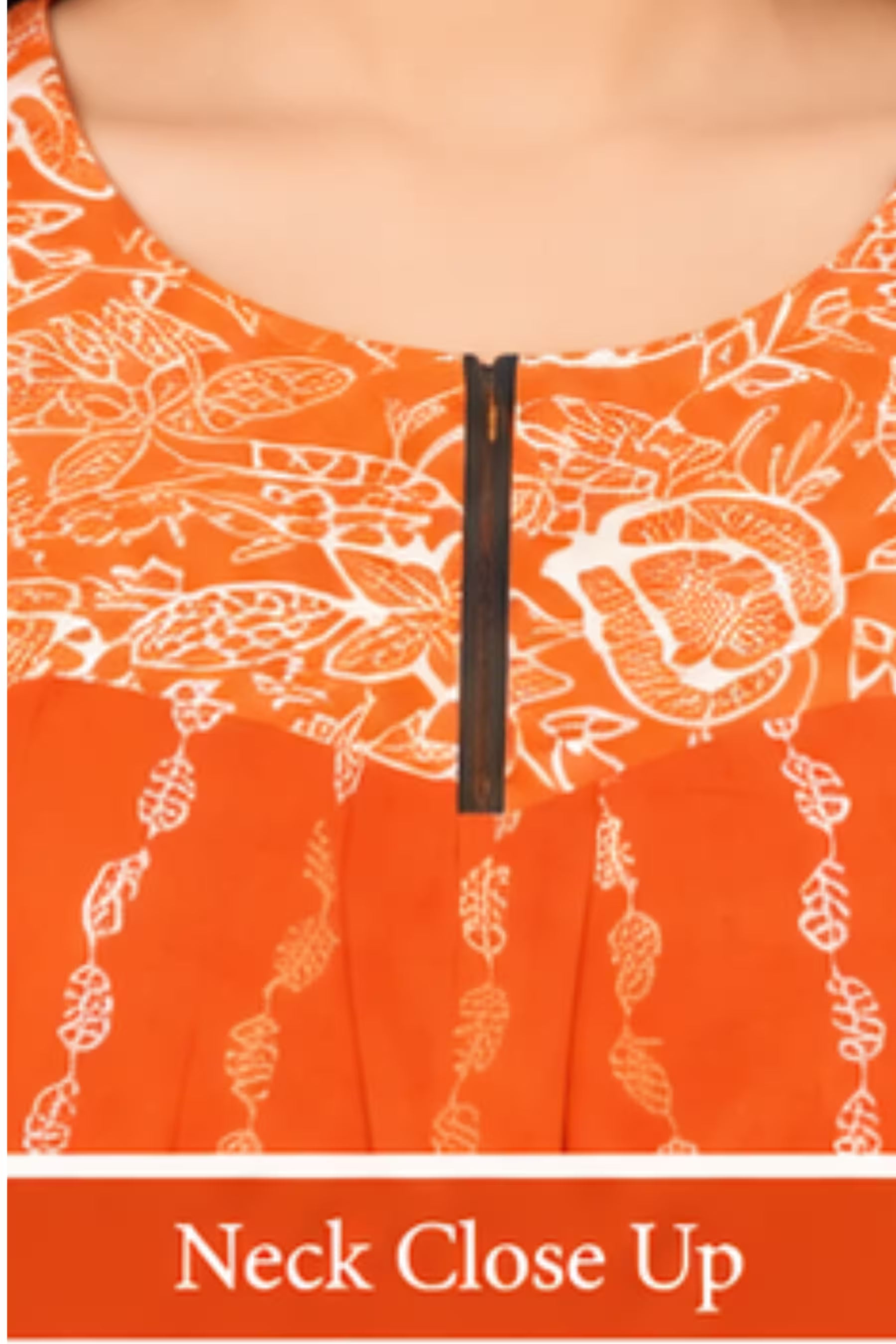 Pranjul 2011 Printed Cotton Nighty for Women – Orange Floral Full Length Secondary image