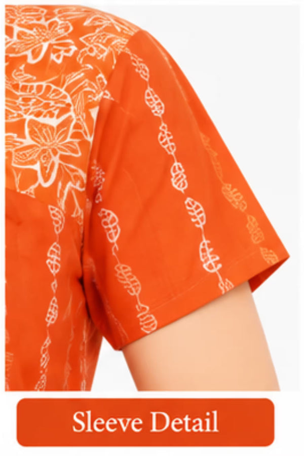 Sleeve Detail - Pranjul 2011 Printed Cotton Nighty for Women – Orange Floral Full Length | Bavis Clothing