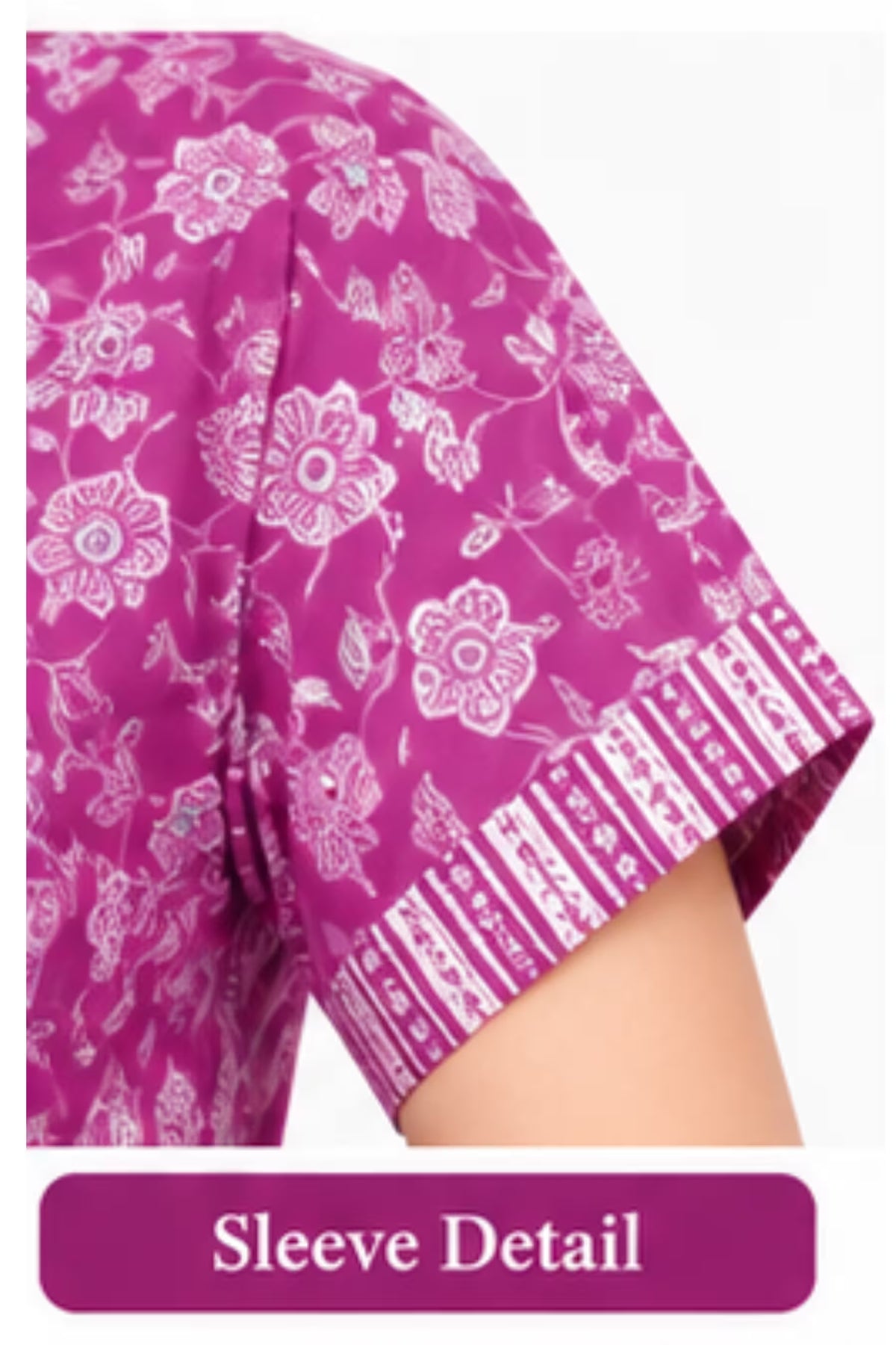 Sleeve Detail - Pranjul 2005 Printed Cotton Nighty for Women – Magenta Floral Full Length | Bavis Clothing