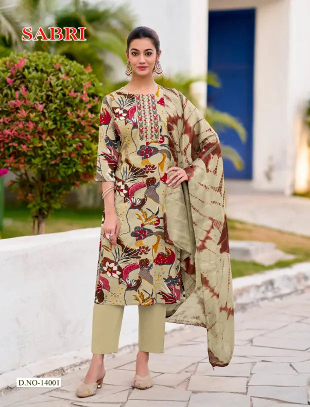 Premium Beige Ethnic Suit Set for Women with Artistic Floral Print Main image