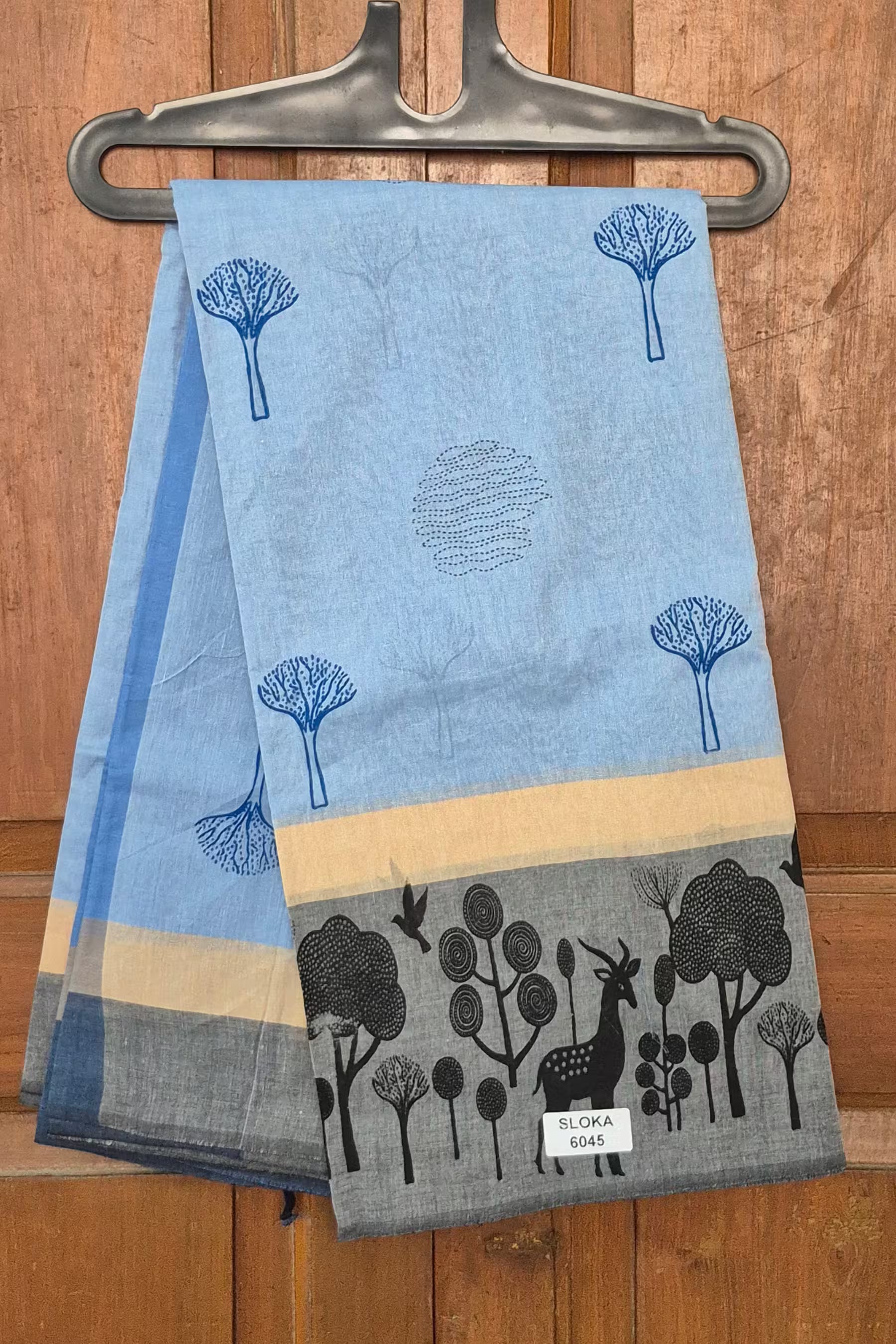 Premium Cotton Printed Saree with Forest & Deer Motif - SLOKA6045A Main image