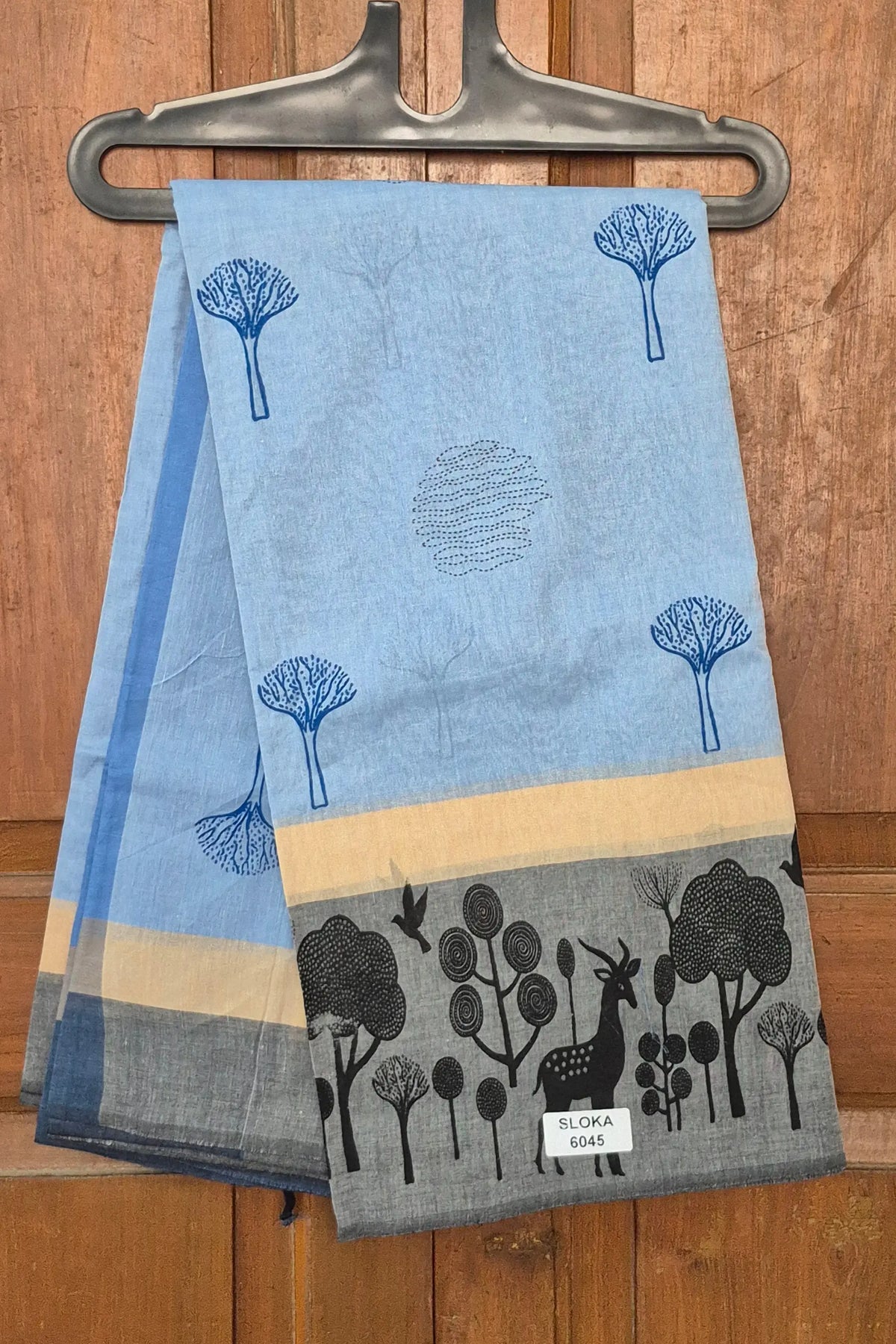 Premium Cotton Printed Saree with Forest & Deer Motif - SLOKA6045A