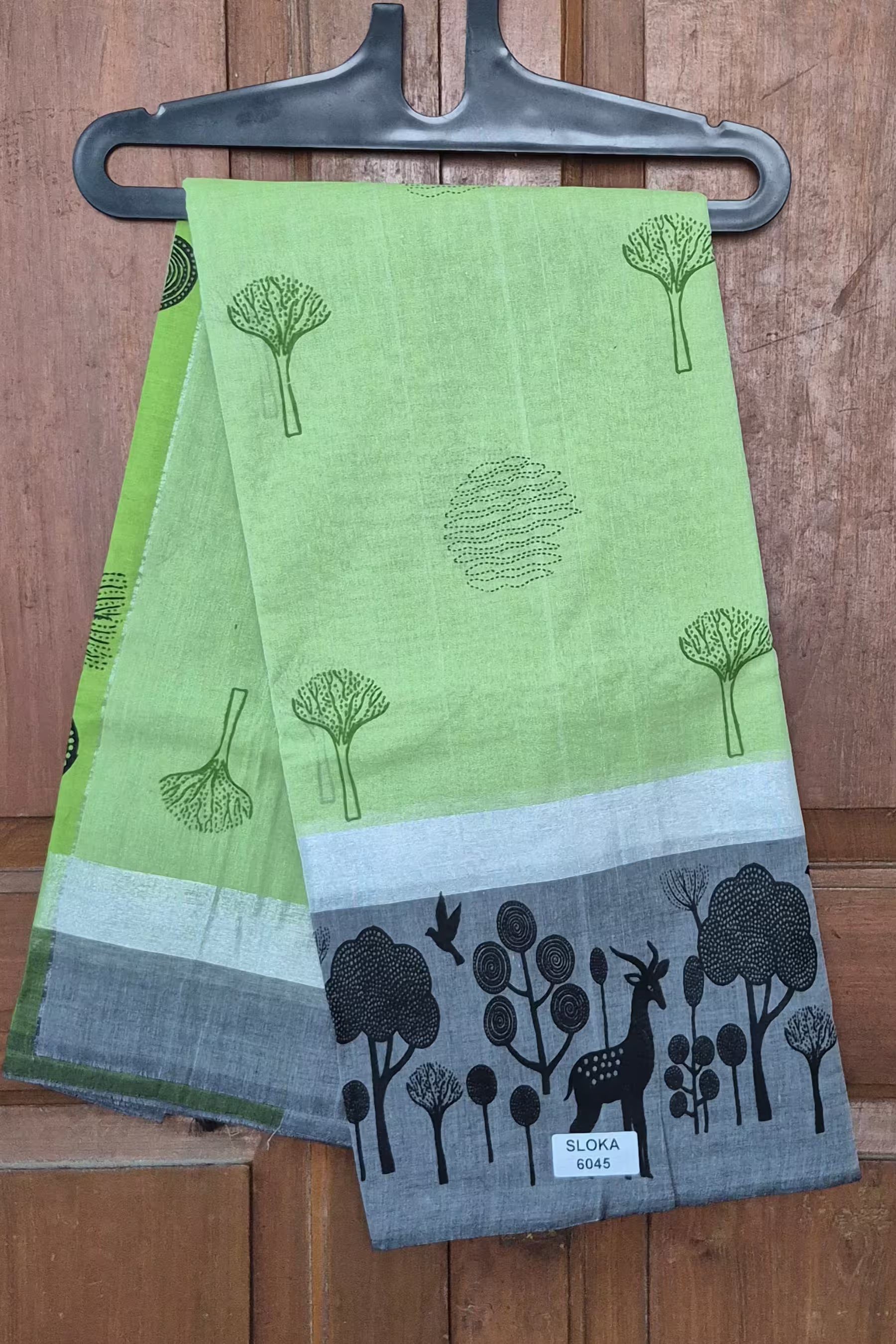 Premium Cotton Printed Saree with Forest & Deer Motif - SLOKA6045D Main image