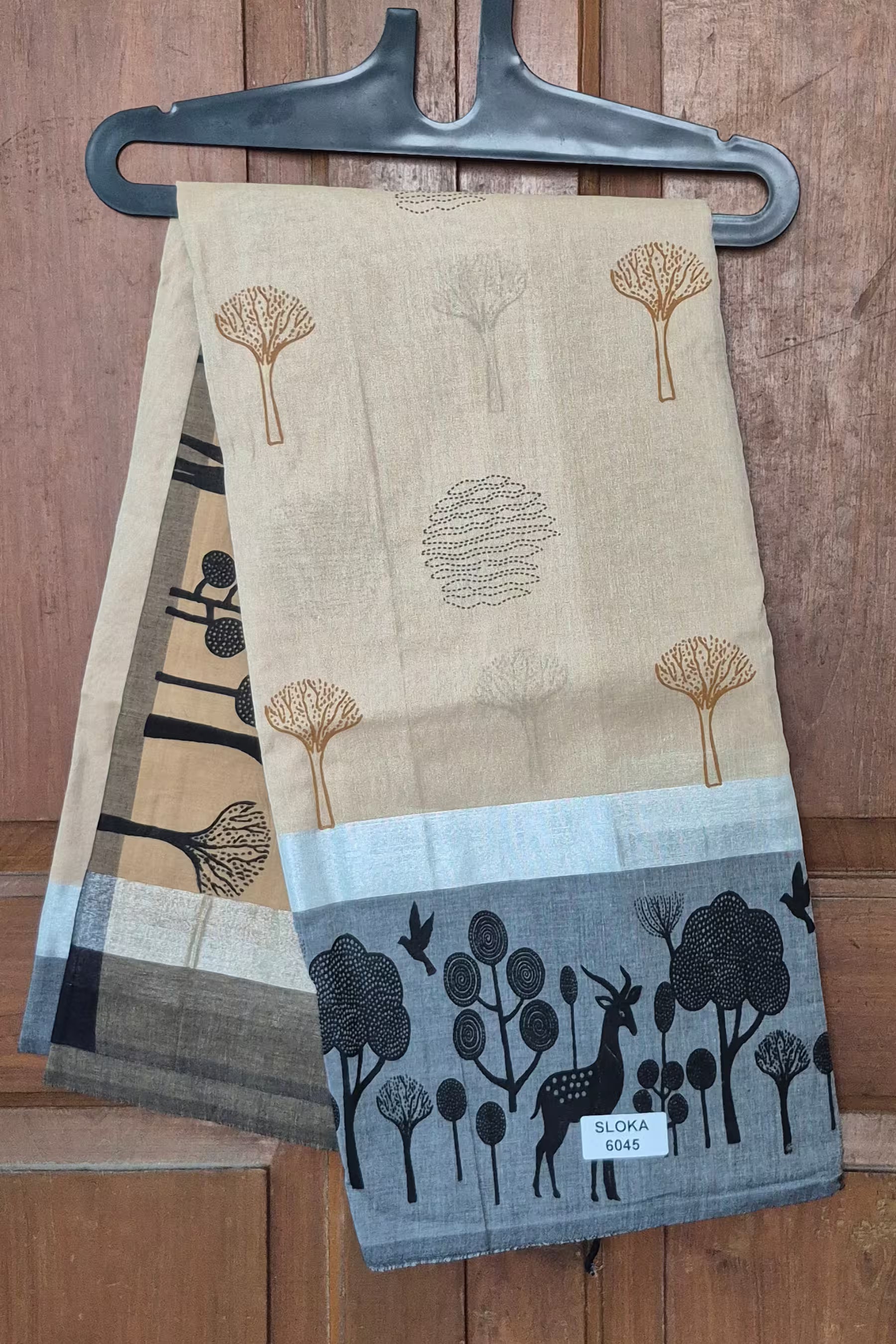 Premium Cotton Printed Saree with Forest & Deer Motif - SLOKA6045C Main image