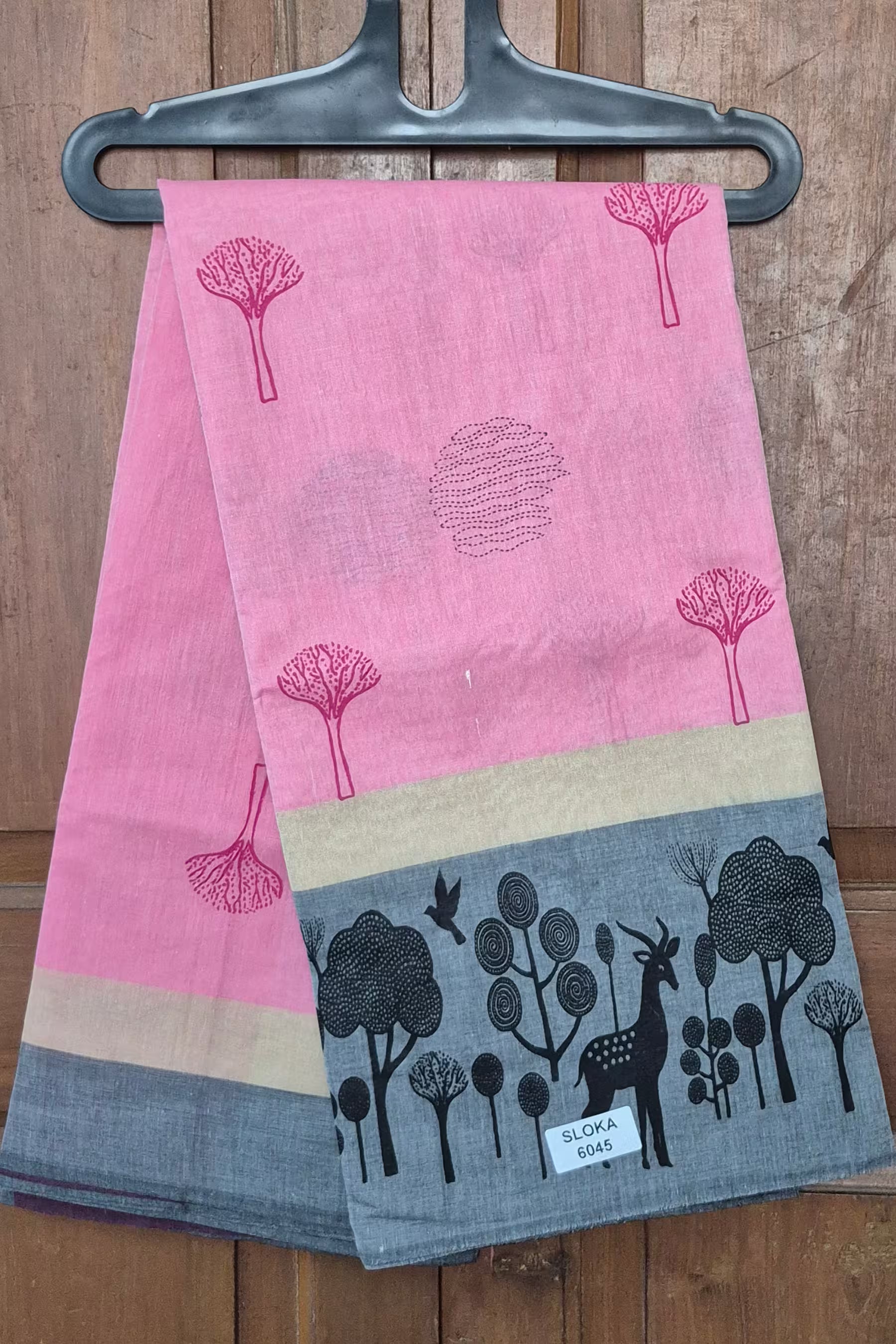 Premium Cotton Printed Saree with Forest & Deer Motif - SLOKA6045B