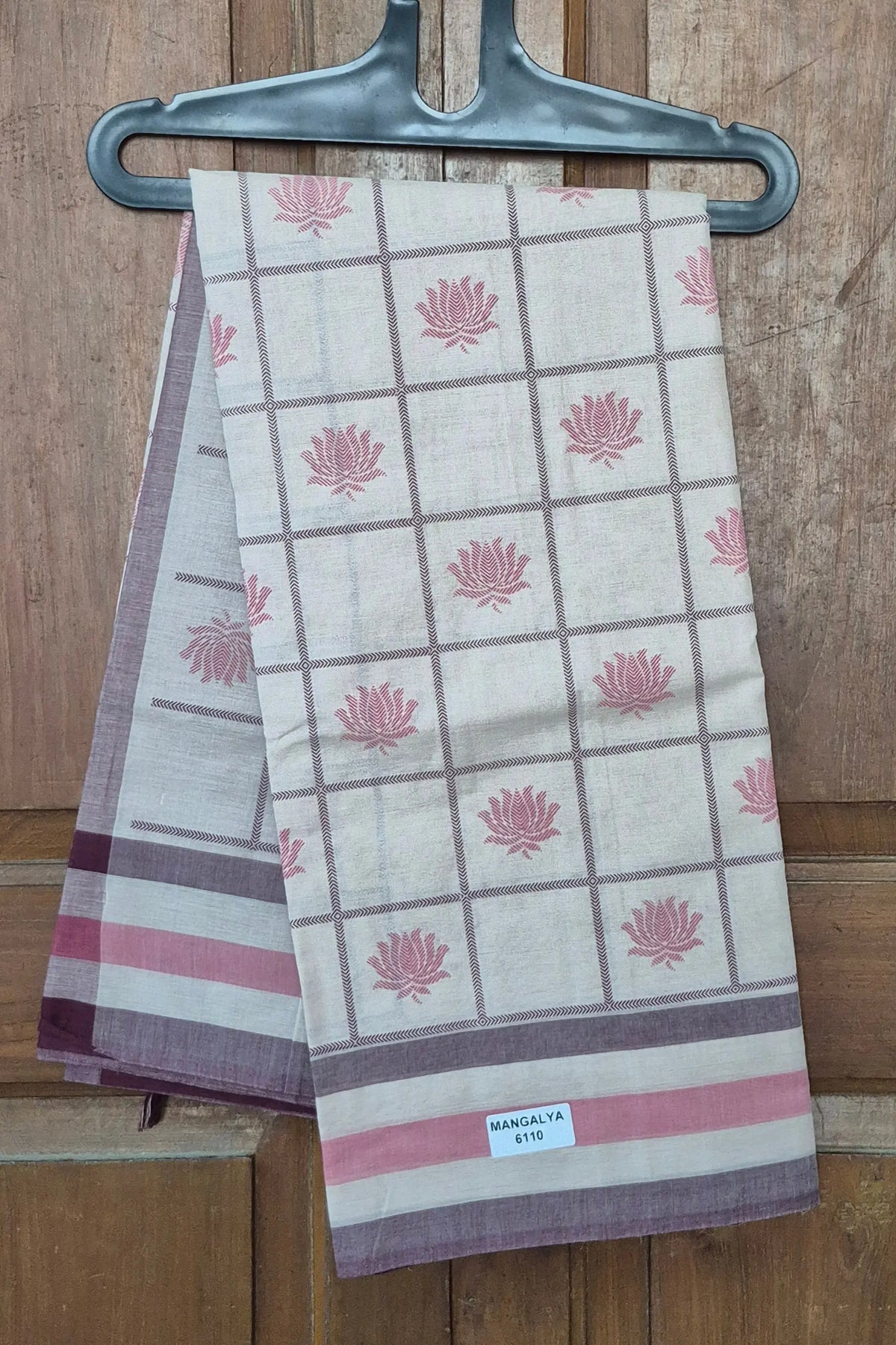 Premium Cotton Printed Saree with Lotus Motif - Mangalya6110D