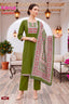 Premium Dhabu Cotton Salwar Suit with Dupatta – Olive Green - Kavya Gayathri 3002 | Bavis Clothing
