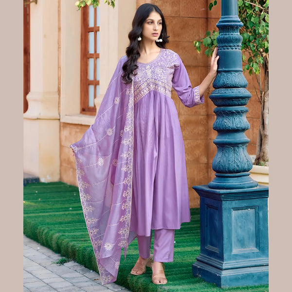 Premium Embroidered Viscose Kurta Pant Set with Sequined Chanderi Dupatta - MG1001