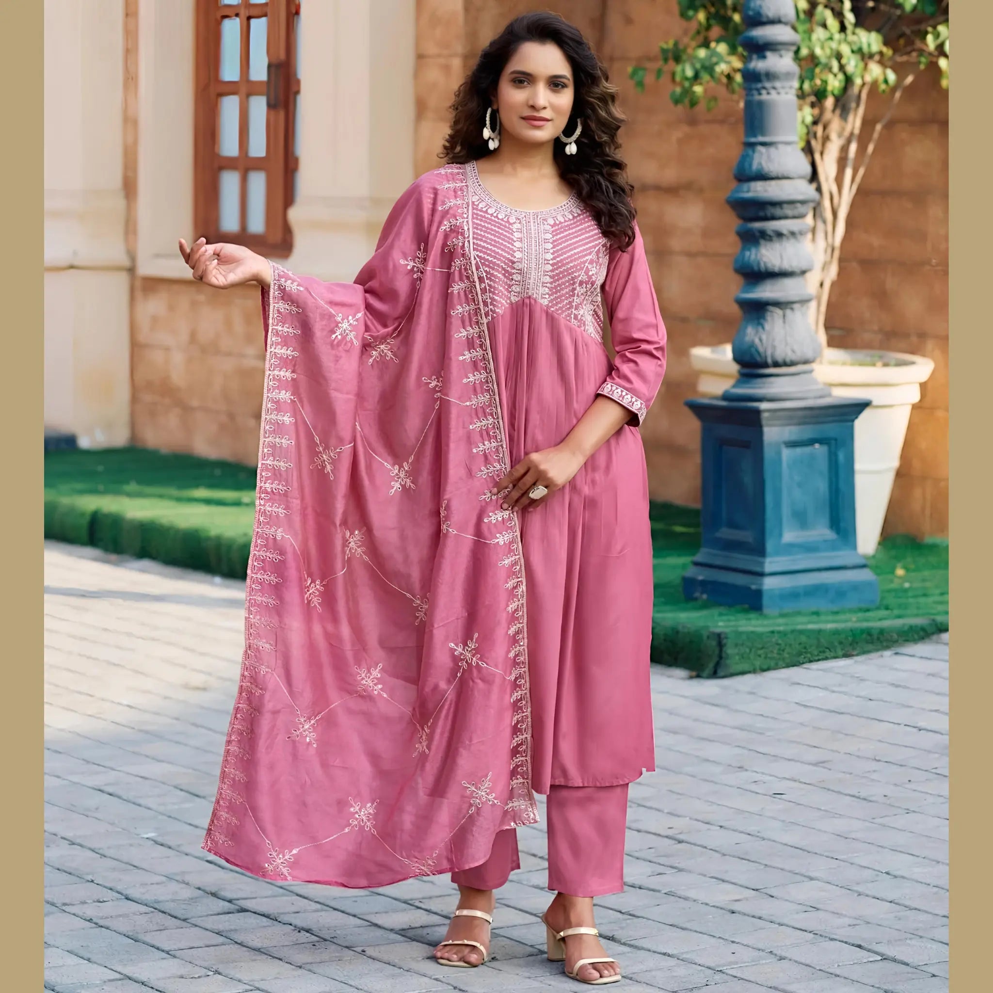 Premium Ethnic Set_ Italian Viscose Embroidered Kurta & Pant with Sequence Work Dupatta - MG1002 Main image