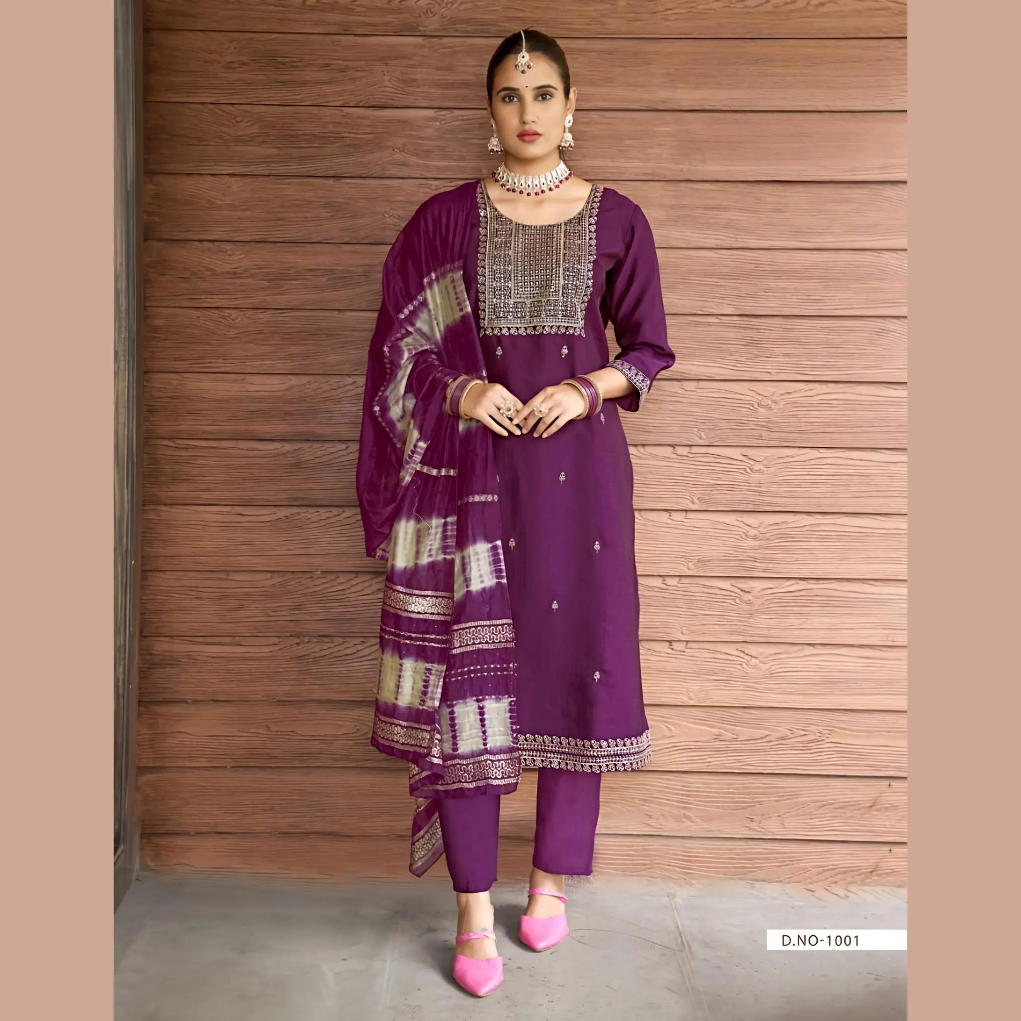 Premium Quality Vertican Suit with Embroidery, Lining & Dupatta Main image