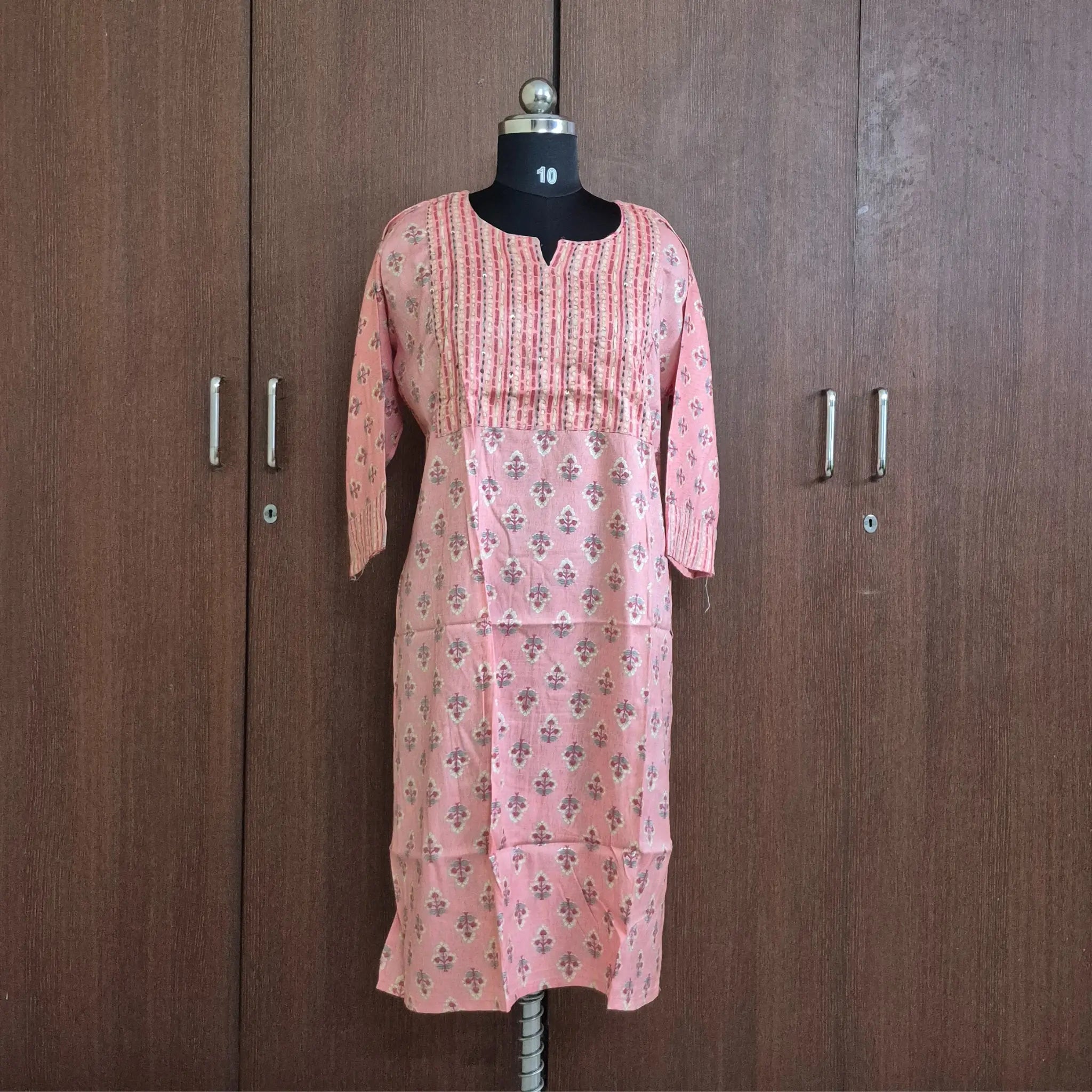 Premium Rayon Printed Kurti with Foil Detailing and Embroidered Neckline - Sabnam1005 Main image