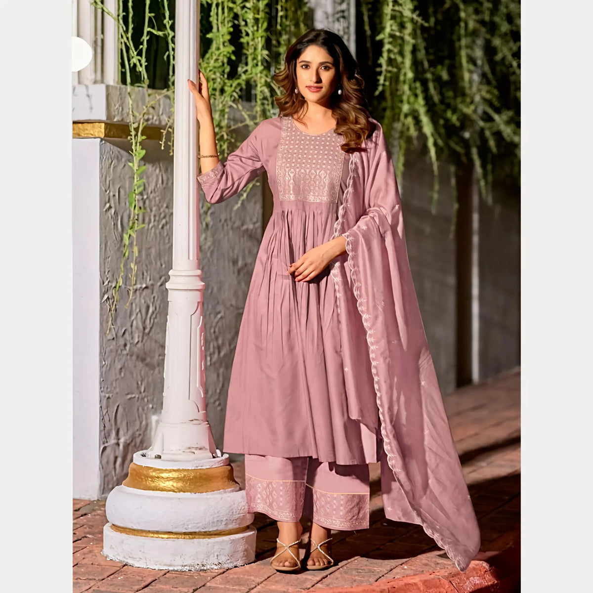 Premium Viscose Suit Ensemble with Chanderi Dupatta Main image