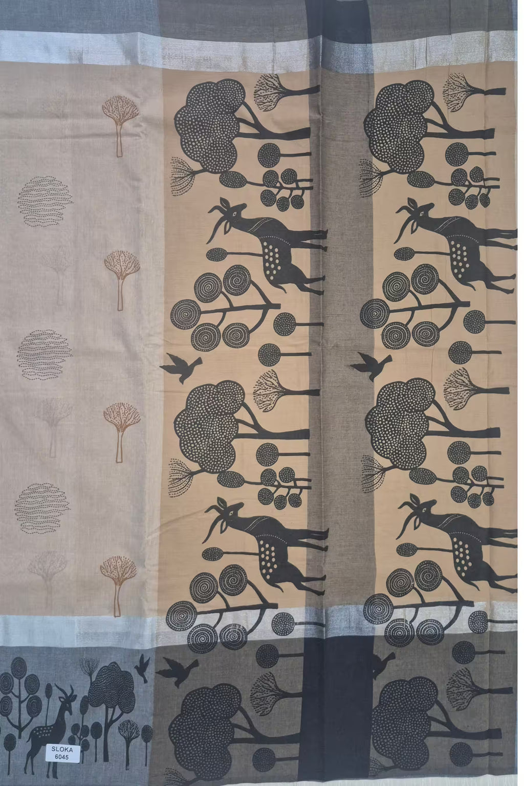 Premium Cotton Printed Saree with Forest & Deer Motif 