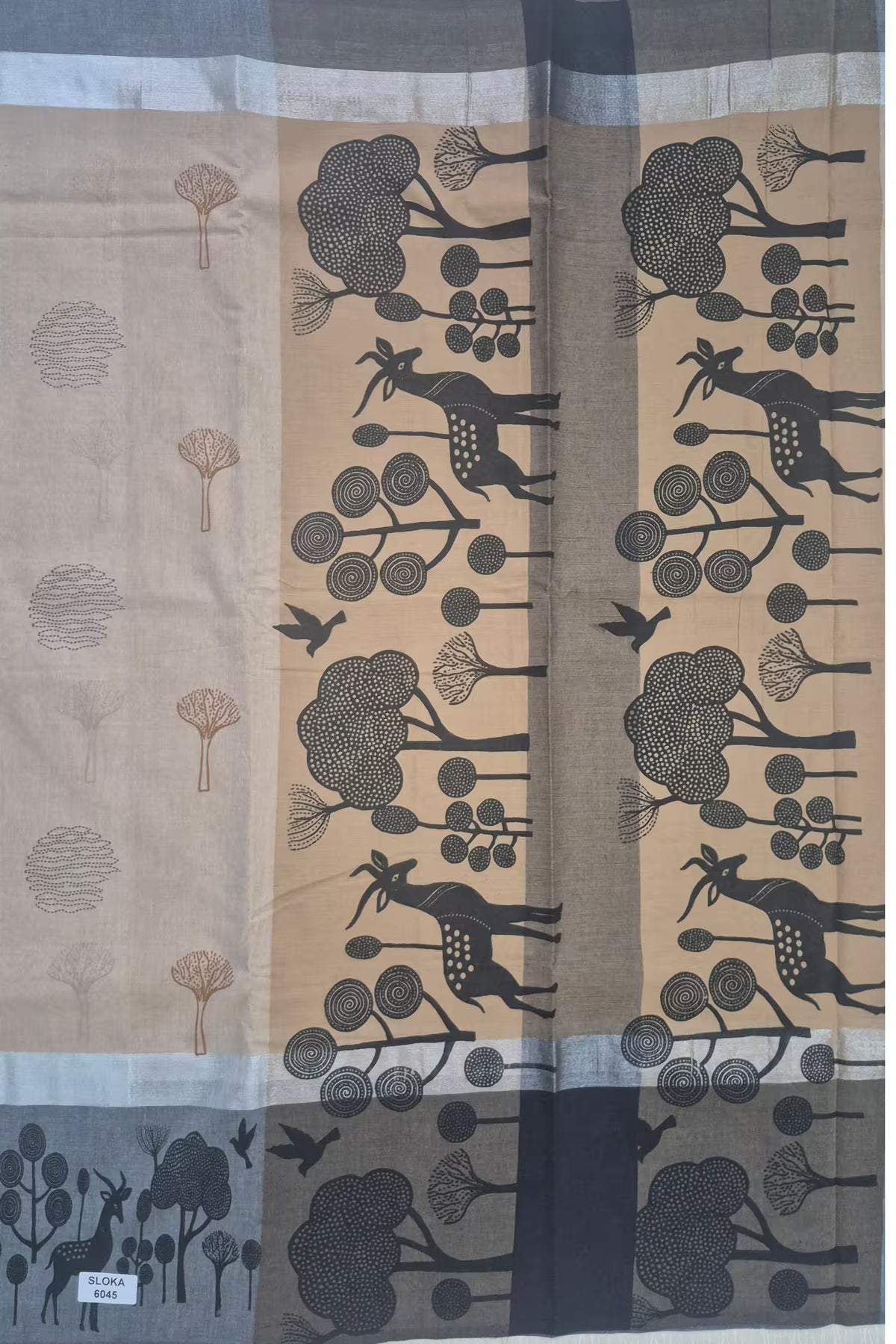 Premium Cotton Printed Saree with Forest & Deer Motif 