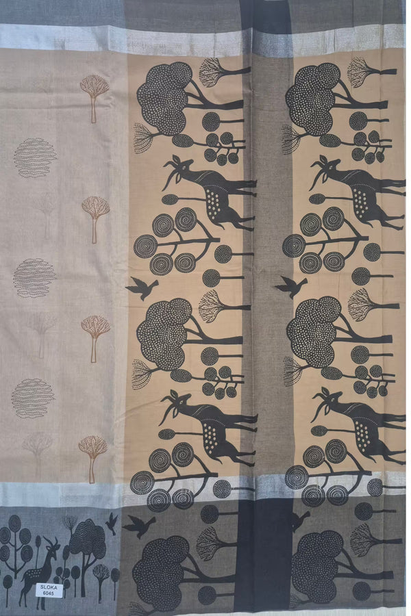 Premium Cotton Printed Saree with Forest & Deer Motif 