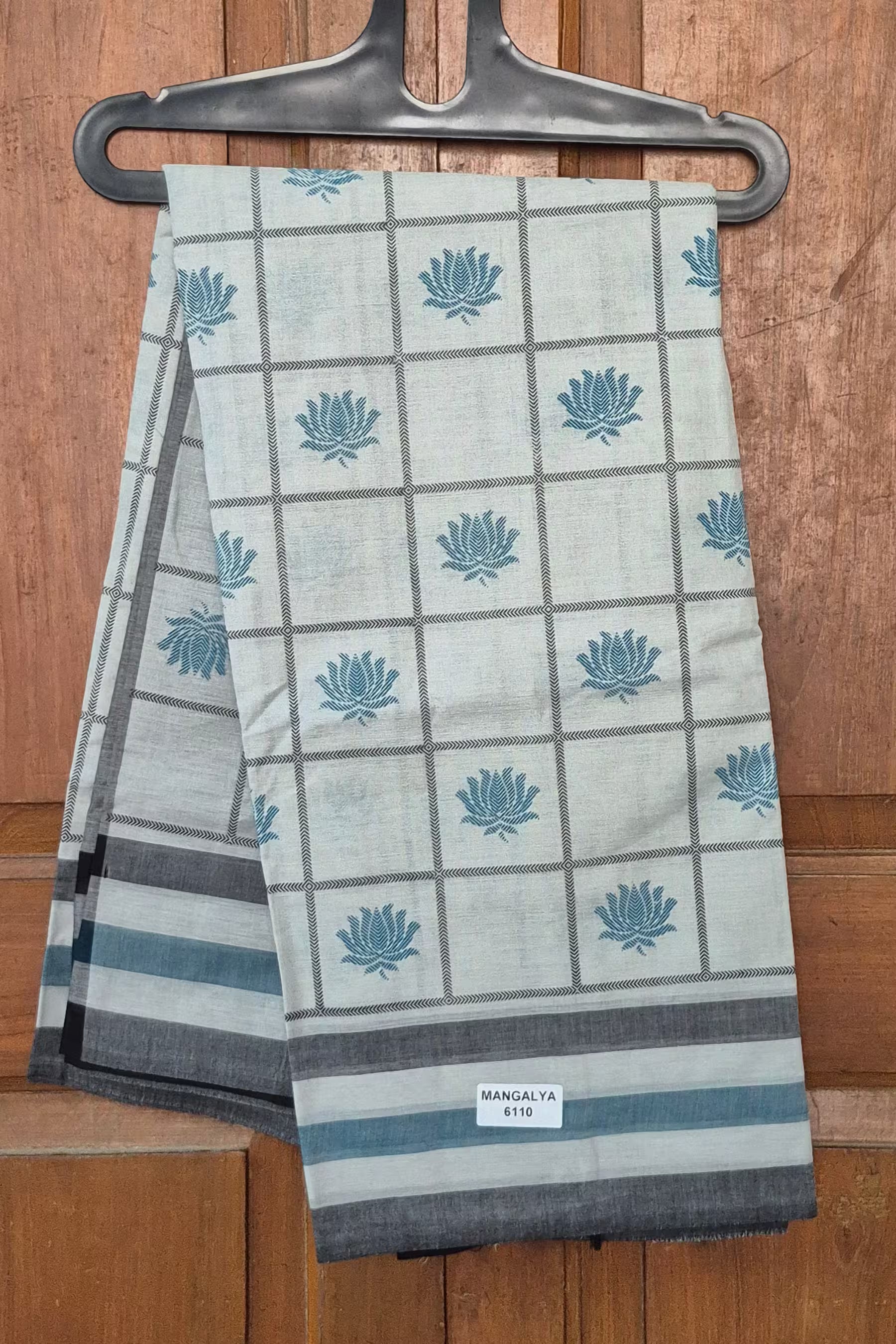 Premium Cotton Printed Saree with Lotus Motif - Mangalya6110C Main image