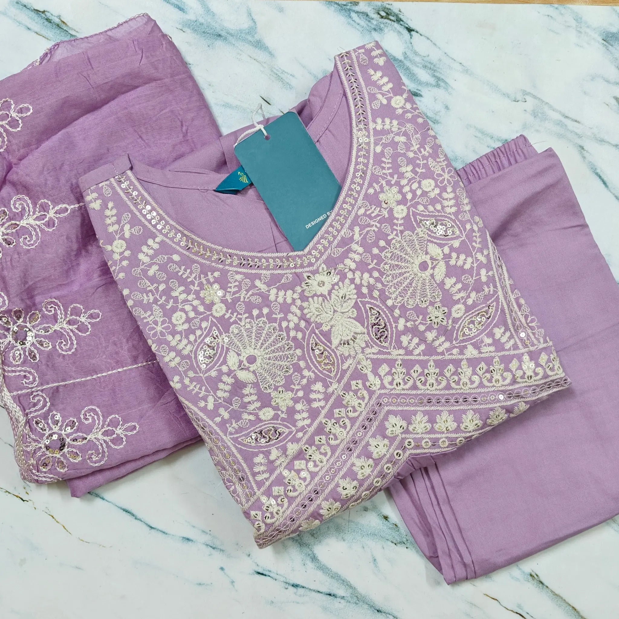 Premium Embroidered Viscose Kurta Pant Set with Sequined Chanderi Dupatta - MG1001