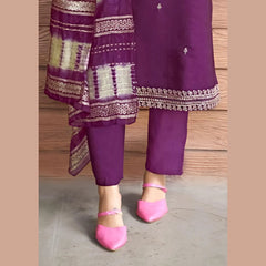 Premium Quality Vertican Suit with Embroidery, Lining & Dupatta