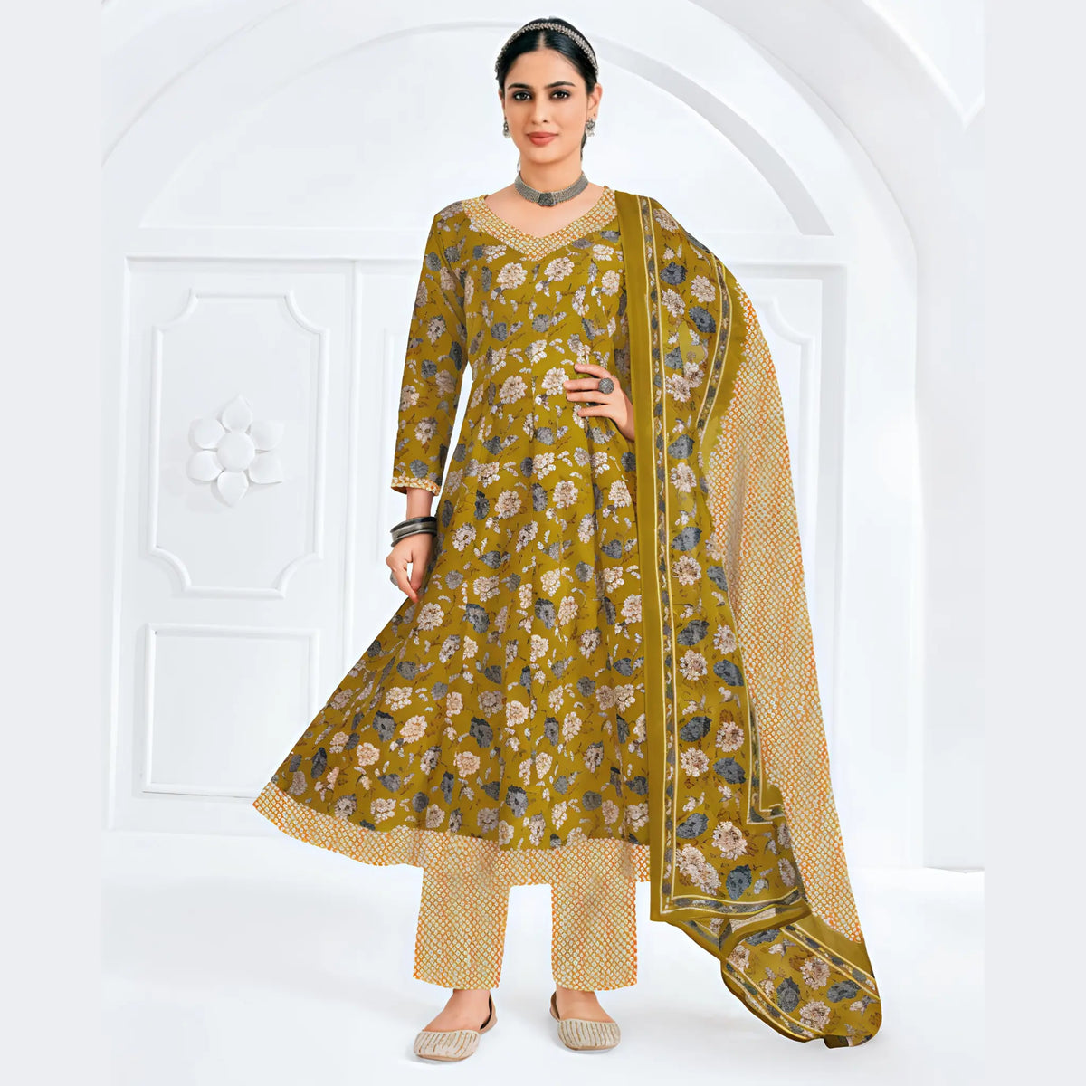 Pranjul Cotton Anarkali Salwar Suit Set with Dupatta