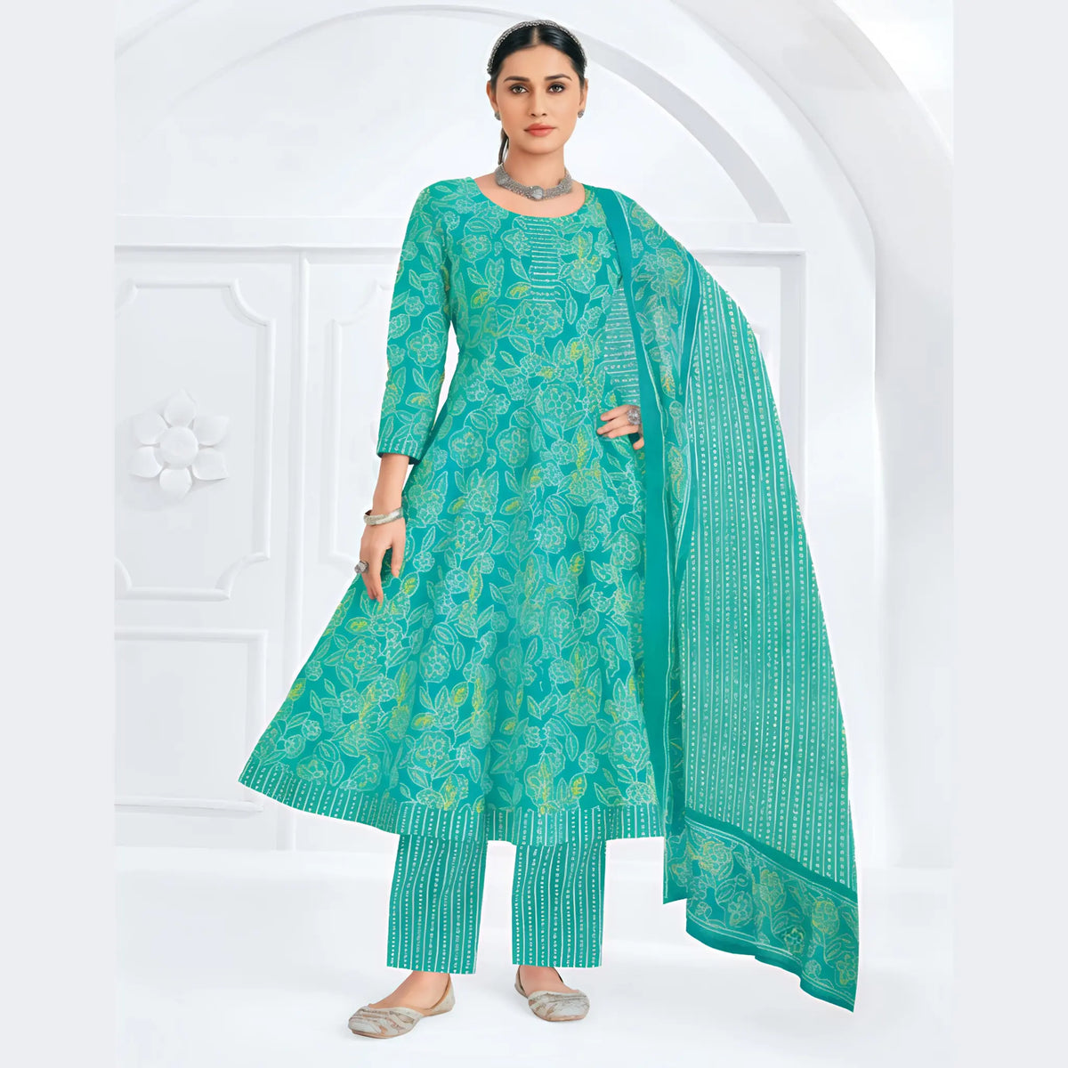 Pranjul Cotton Anarkali Salwar Suit Set with Dupatta