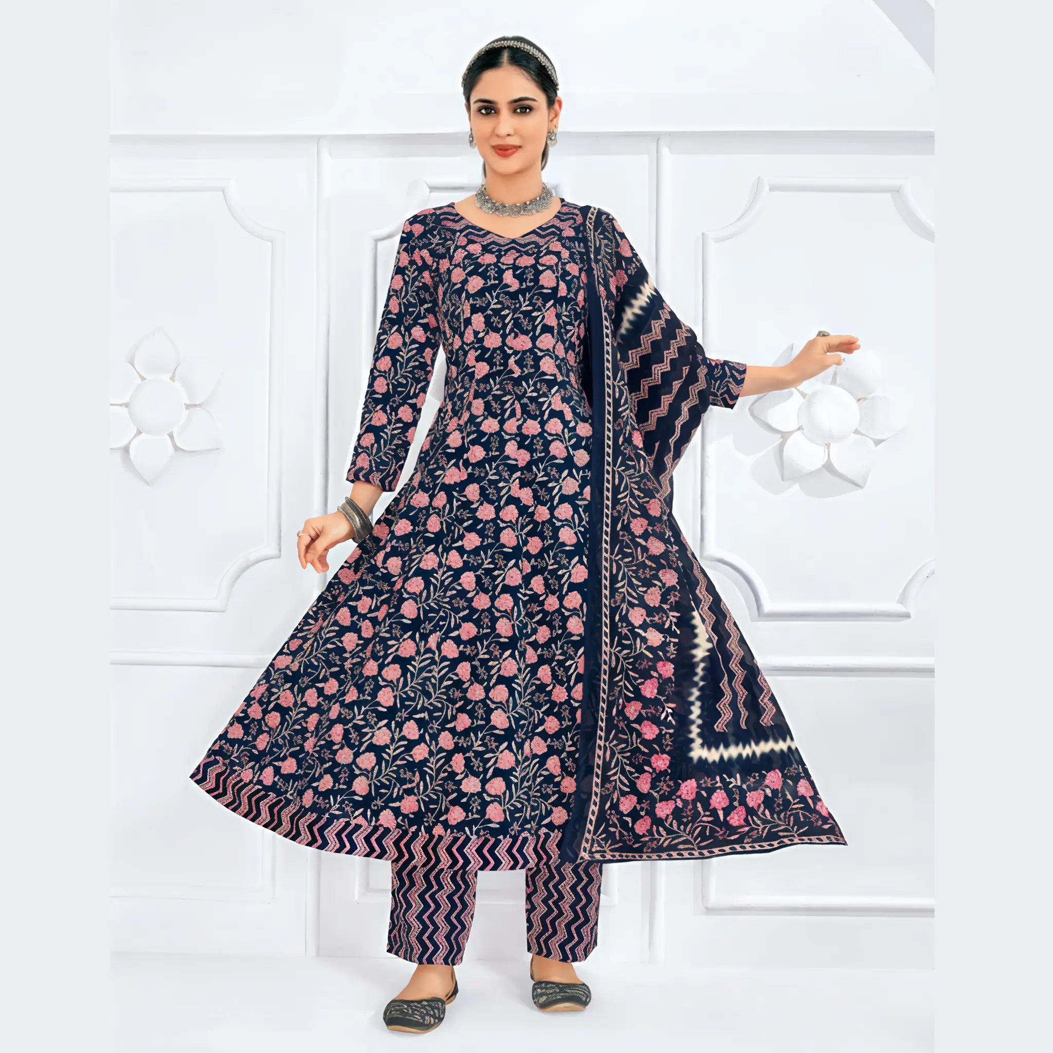Pranjul Cotton Anarkali Salwar Suit Set with Dupatta