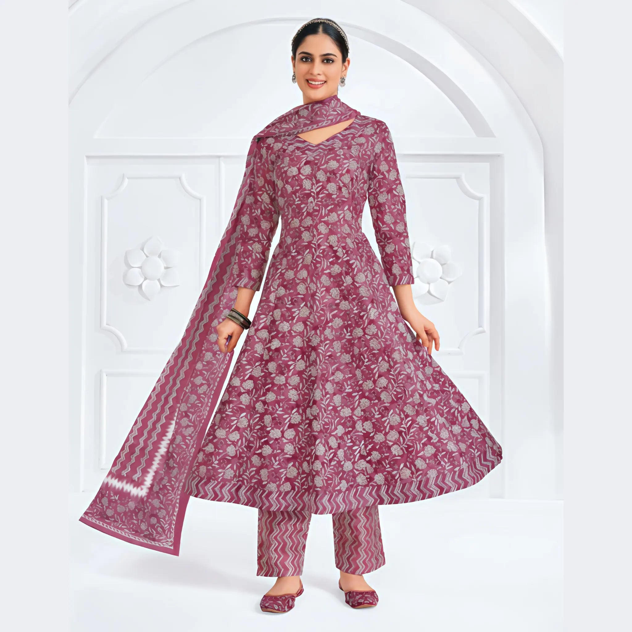 Pranjul Cotton Anarkali Salwar Suit Set with Dupatta