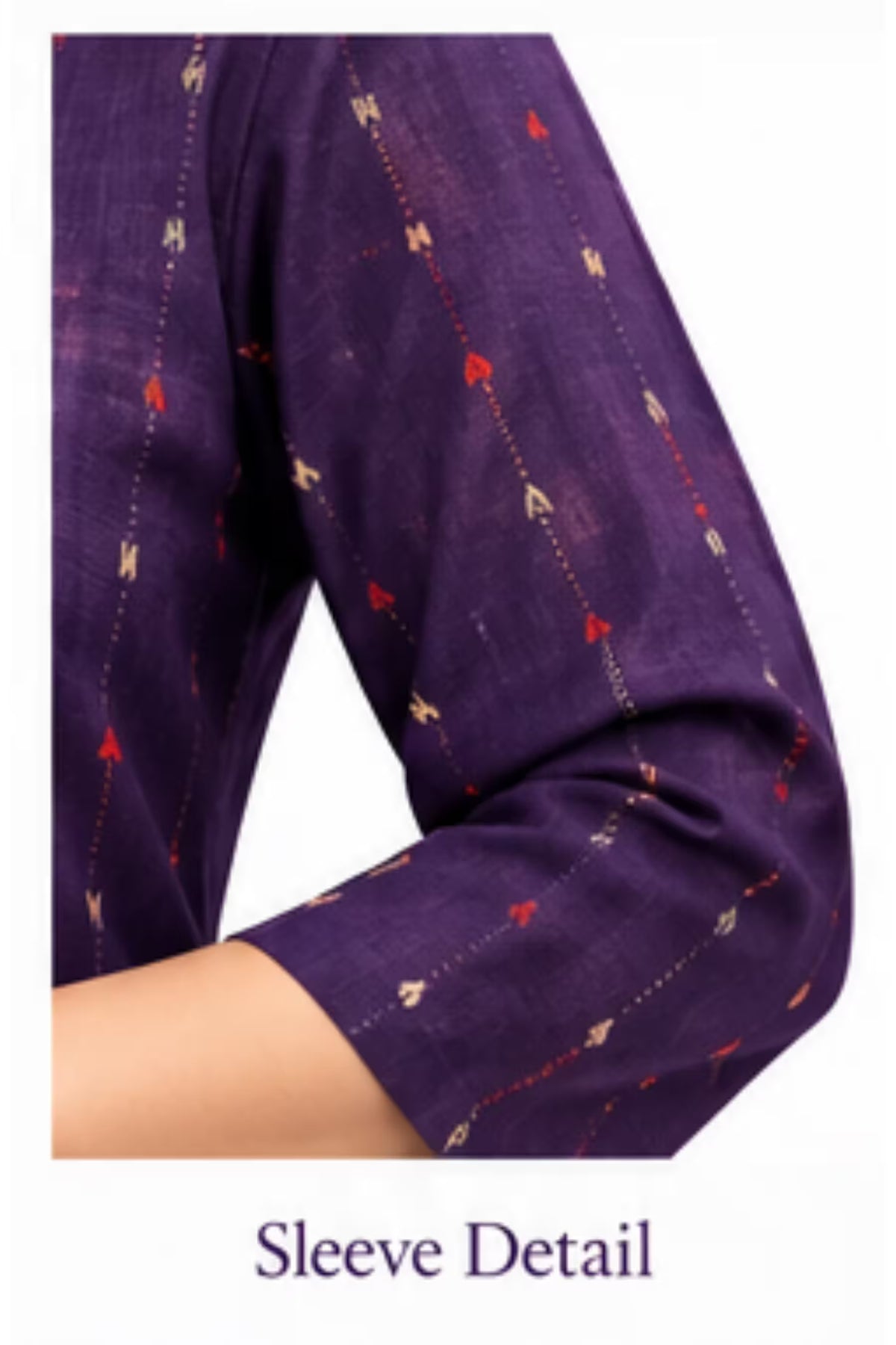 Sleeve Detail - Purple Cotton Straight Kurta Pant Set with Dupatta | Bavis Clothing