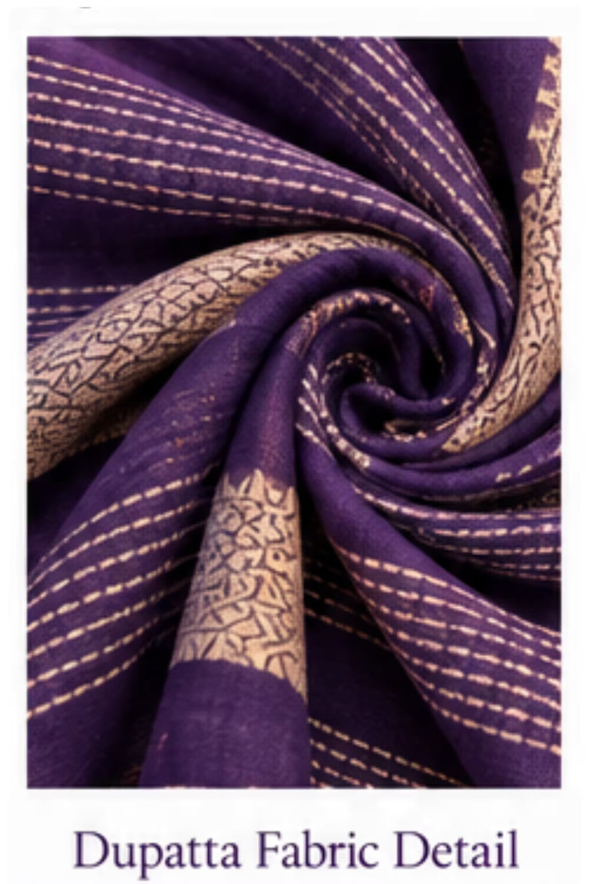 Dupatta Fabric Detail - Purple Cotton Straight Kurta Pant Set with Dupatta | Bavis Clothing
