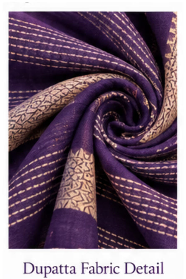 Dupatta Fabric Detail - Purple Cotton Straight Kurta Pant Set with Dupatta | Bavis Clothing