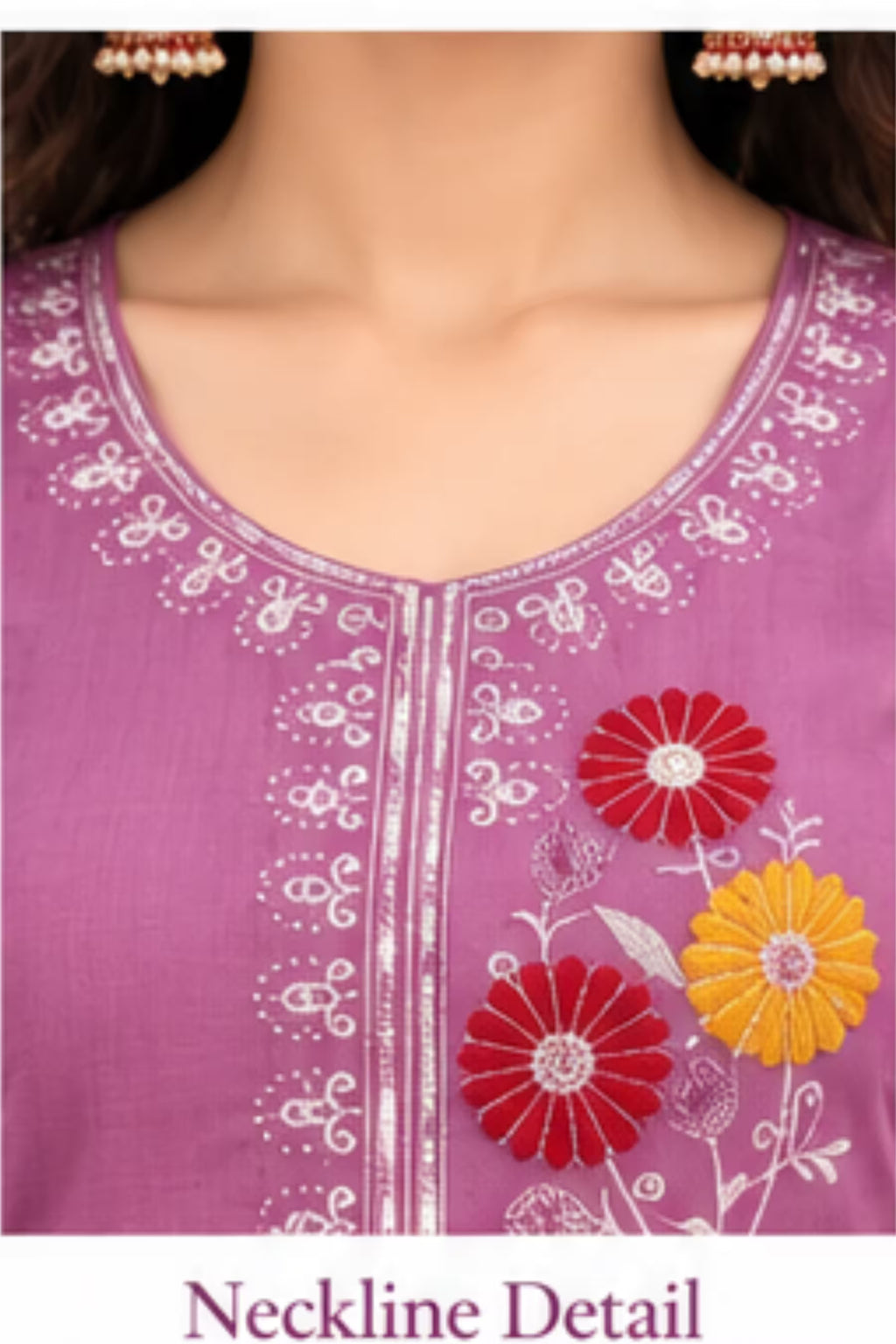 Mauve Vertican Silk kurta with floral embroidered neckline | Bavis Clothing