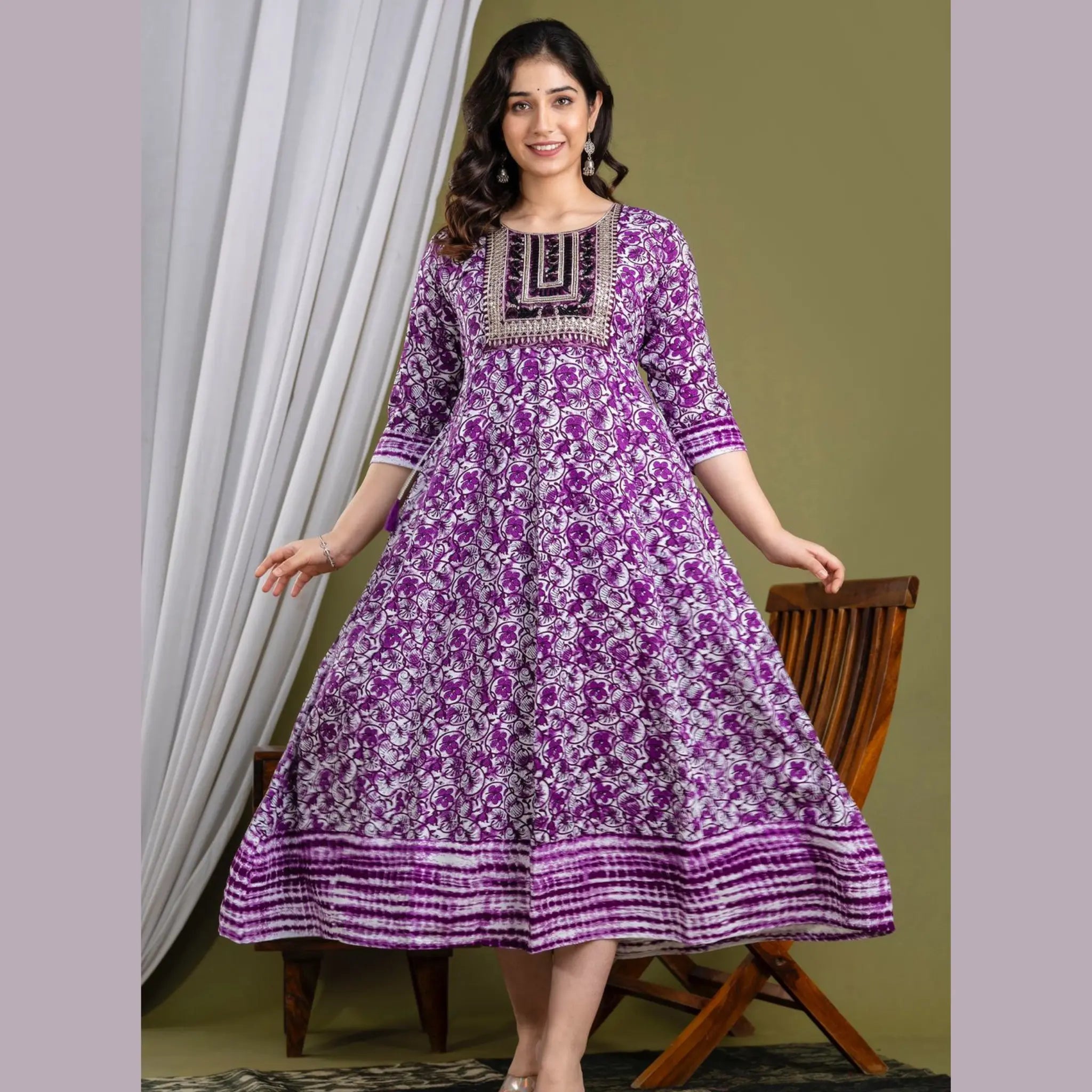 Purple Printed Full Flared Kurti Main image