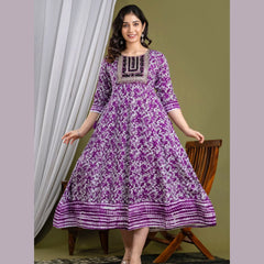 Purple Printed Full Flared Kurti