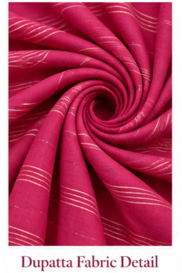 Dupatta Fabric detail - Magenta Pink Floral Printed Kurta Pant Set with Striped Dupatta for Women | Bavis Clothing