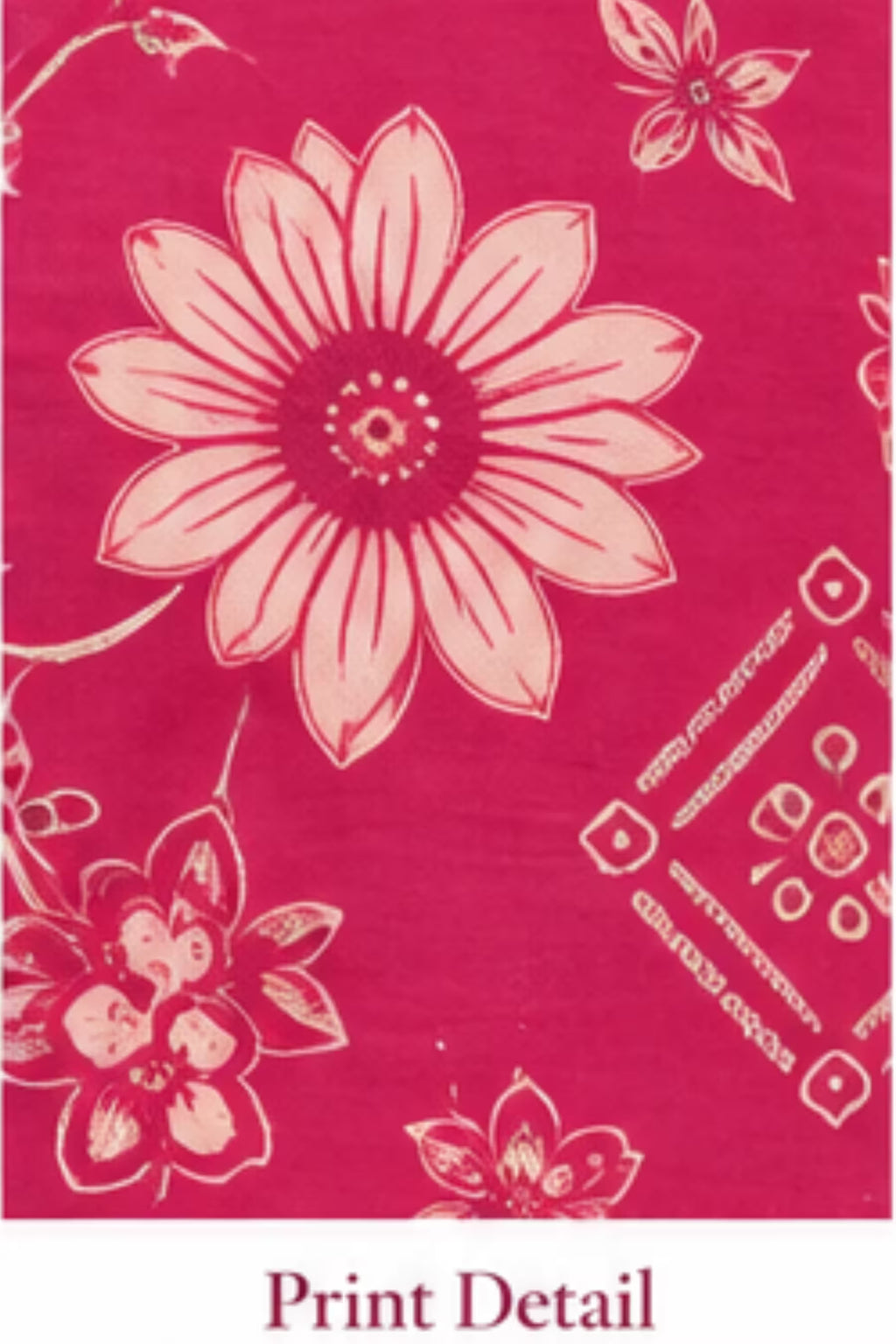 Print Detail - Magenta Pink Floral Printed Kurta Pant Set with Striped Dupatta for Women | Bavis Clothing