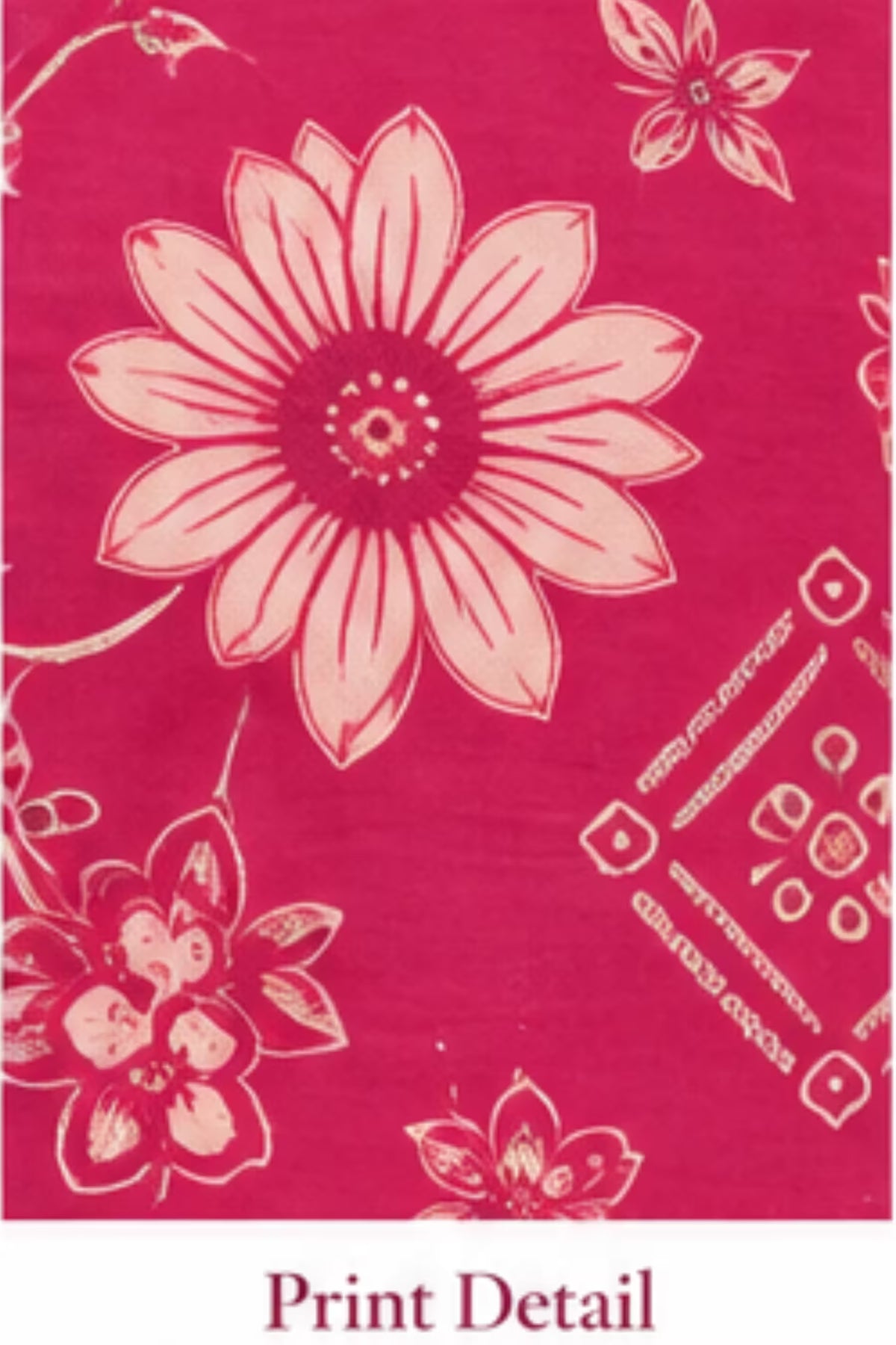Print Detail - Magenta Pink Floral Printed Kurta Pant Set with Striped Dupatta for Women | Bavis Clothing