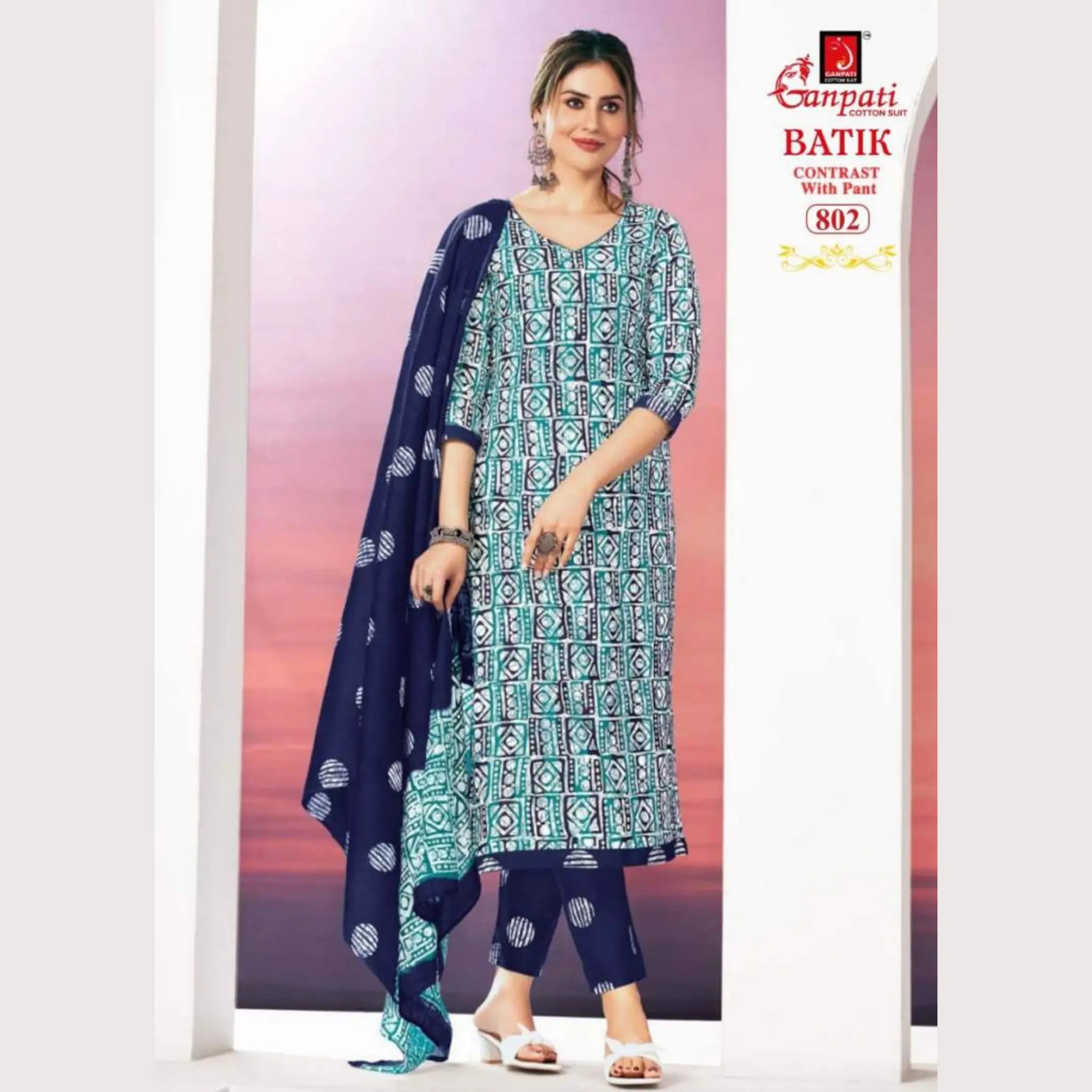 Ready to Wear Blue Shade Batik Printed Cotton Salwar Suit GB802 Main image