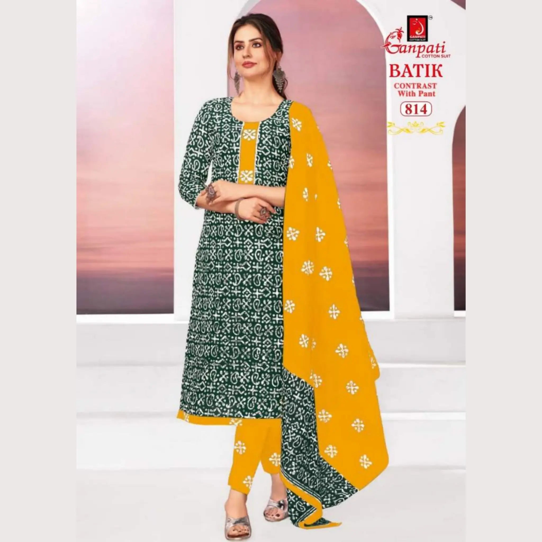 Ready to Wear Green Batik Printed Cotton Salwar Suit GB814 Main image