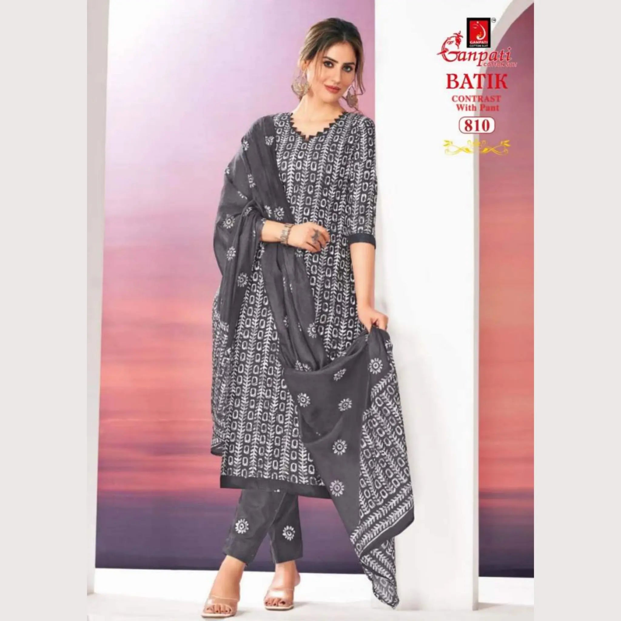 Ready to Wear Grey  Batik Printed Cotton Salwar Suit GB810 Main image