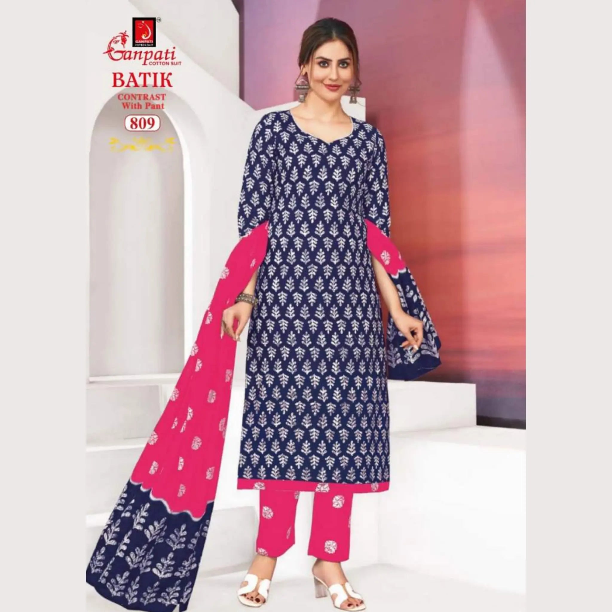 Ready to Wear Indigo Blue Batik Printed Cotton Salwar Suit GB809 Main image