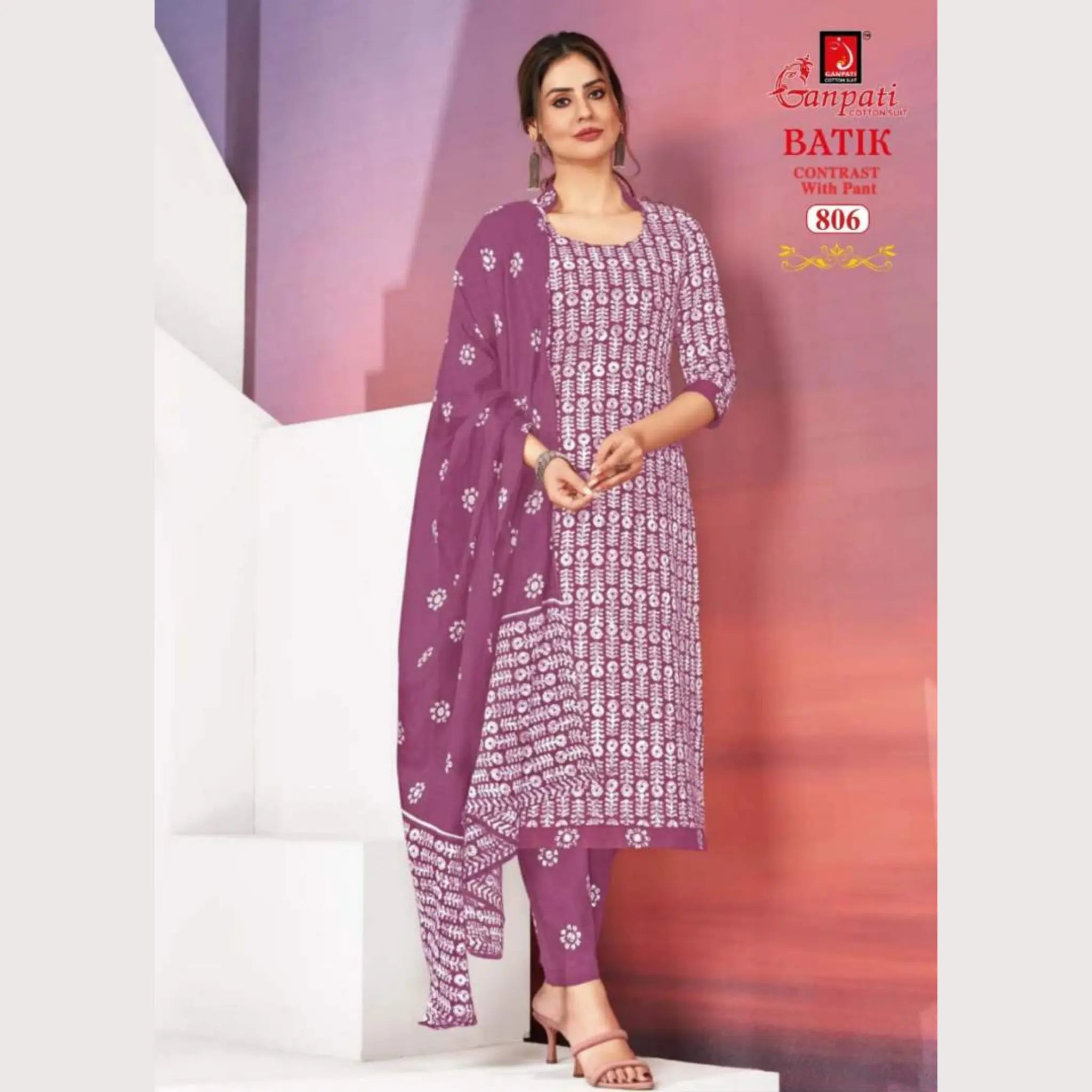 Ready to Wear Light Purpul Batik Printed Cotton Salwar Suit GB806 Main image
