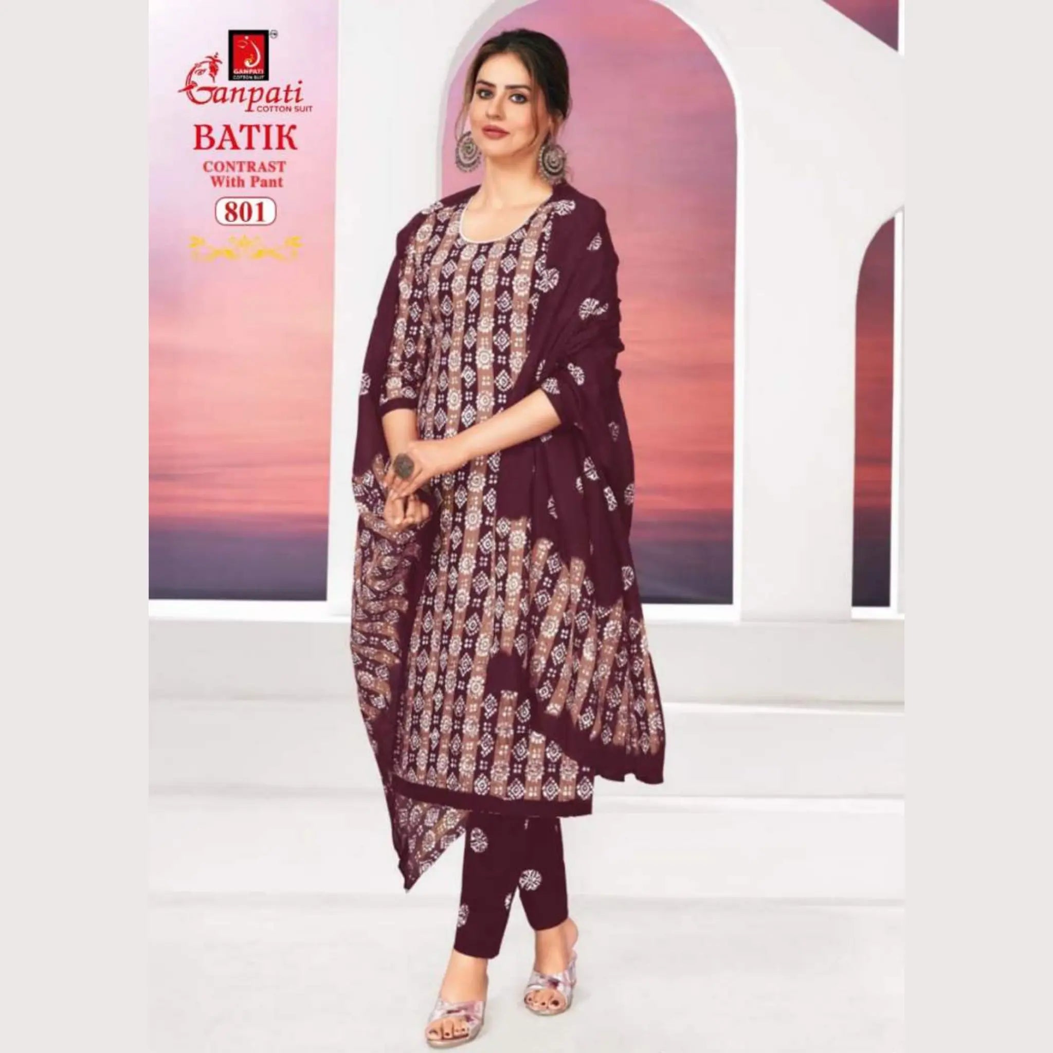 Ready to Wear Maroon Batik Printed Cotton Salwar Suit GB801 Main image